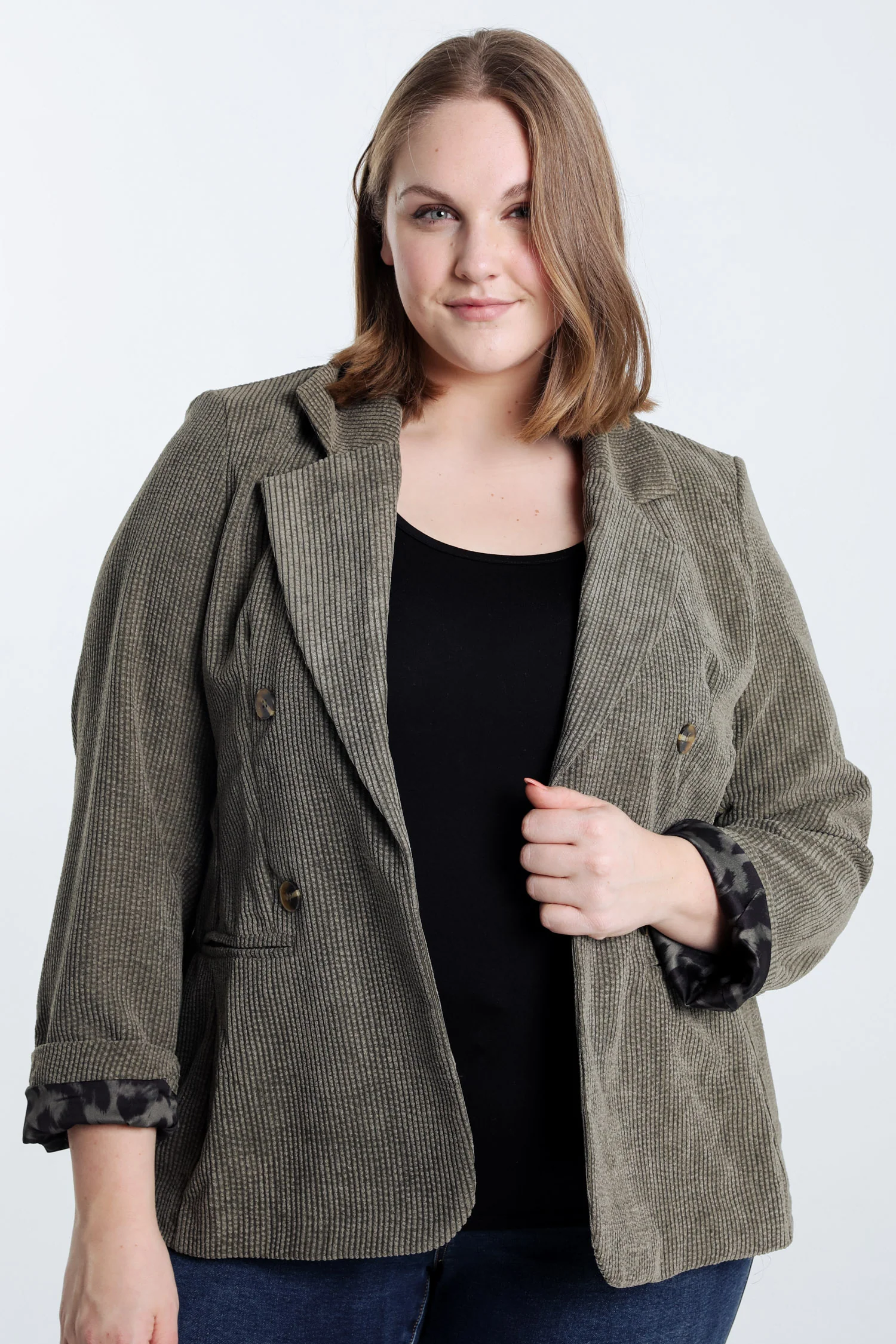Korte, effen blazer in fluweel met voering in dierenhuidmotief