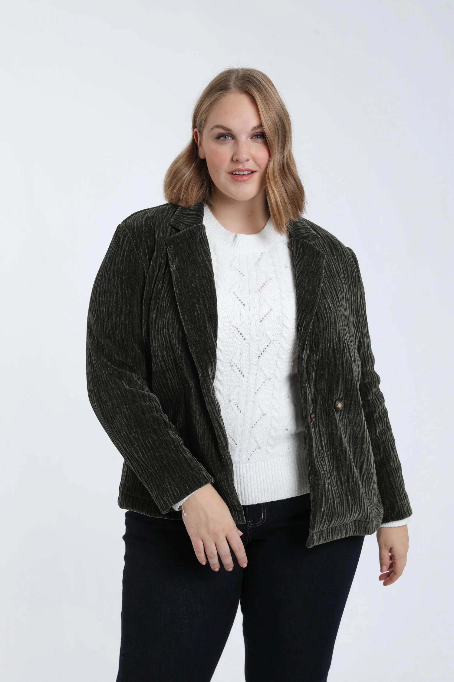 Effen blazer van geplooid fluweel