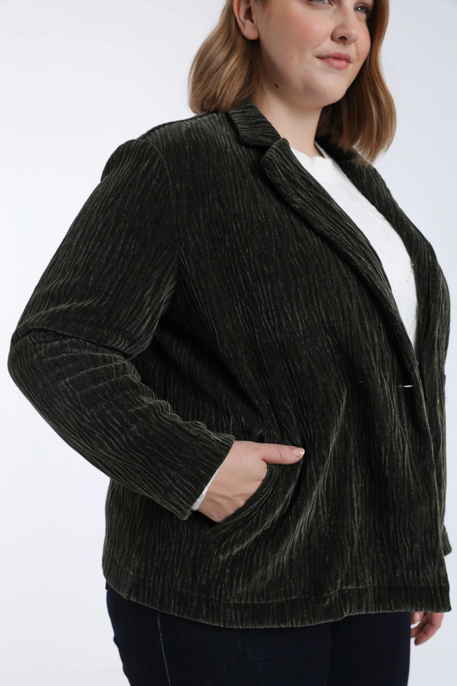 Effen blazer van geplooid fluweel - Image 4