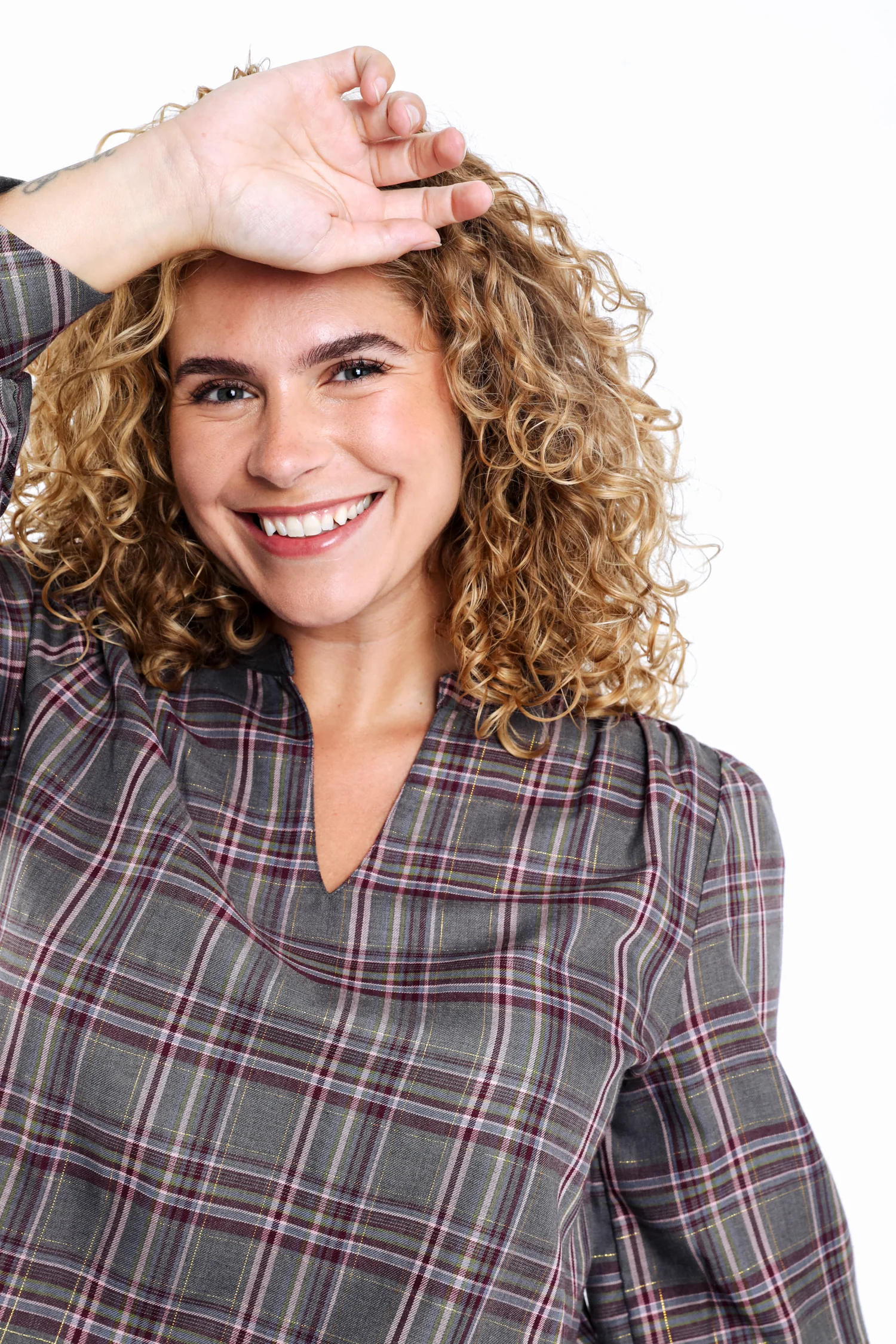Geruite blouse met lurex - Image 3