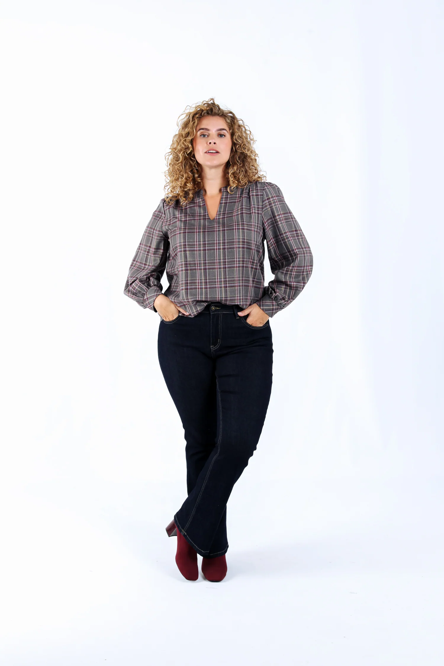 Geruite blouse met lurex - Image 5