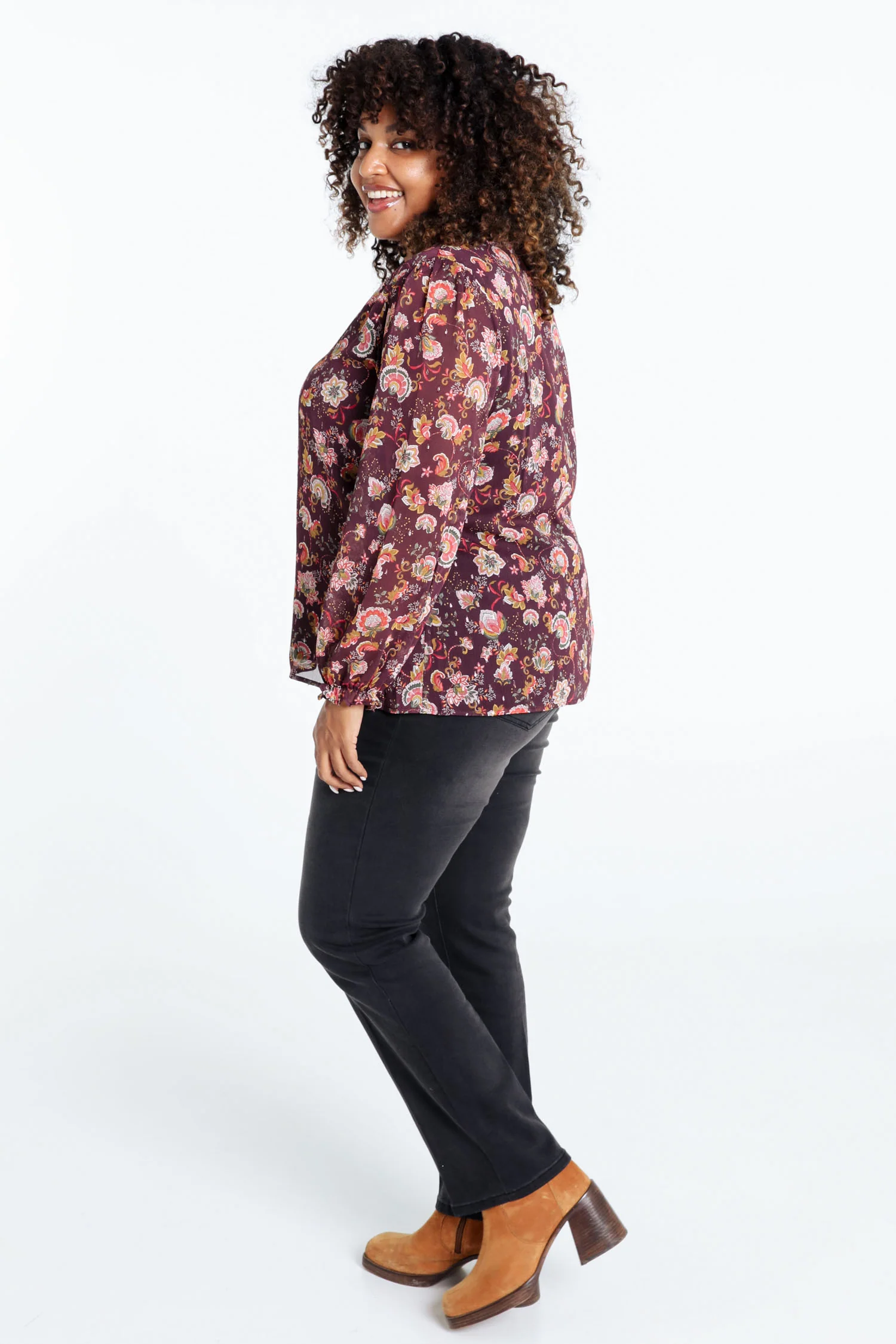 Blouse met ruches en bloemenprint en lurex - Image 2