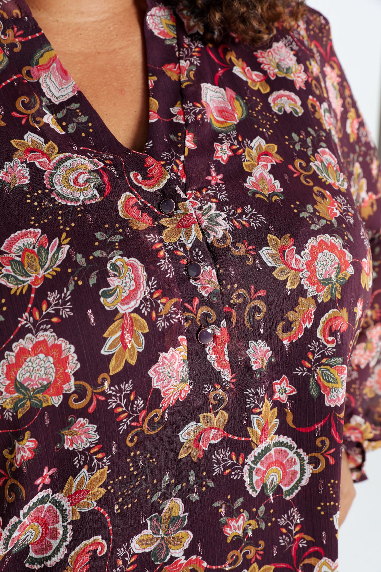 Blouse met ruches en bloemenprint en lurex - Image 4