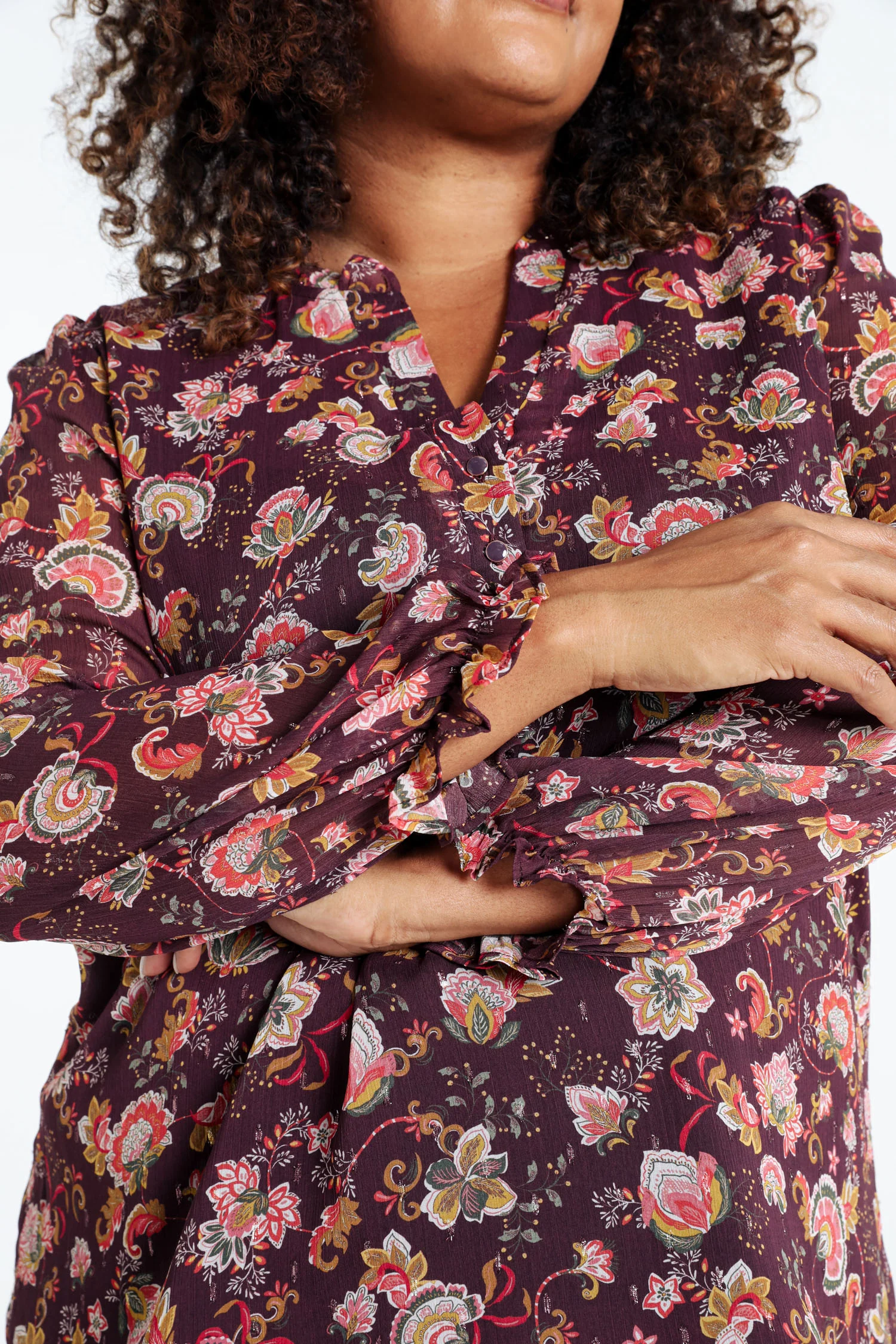 Blouse met ruches en bloemenprint en lurex - Image 5