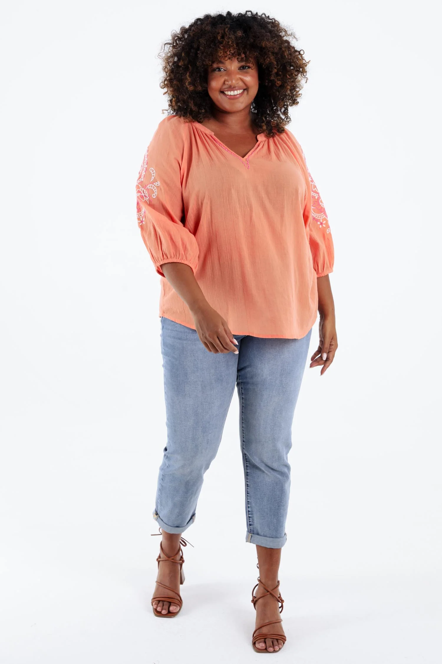 Effen katoenen blouse met borduursels - Image 7