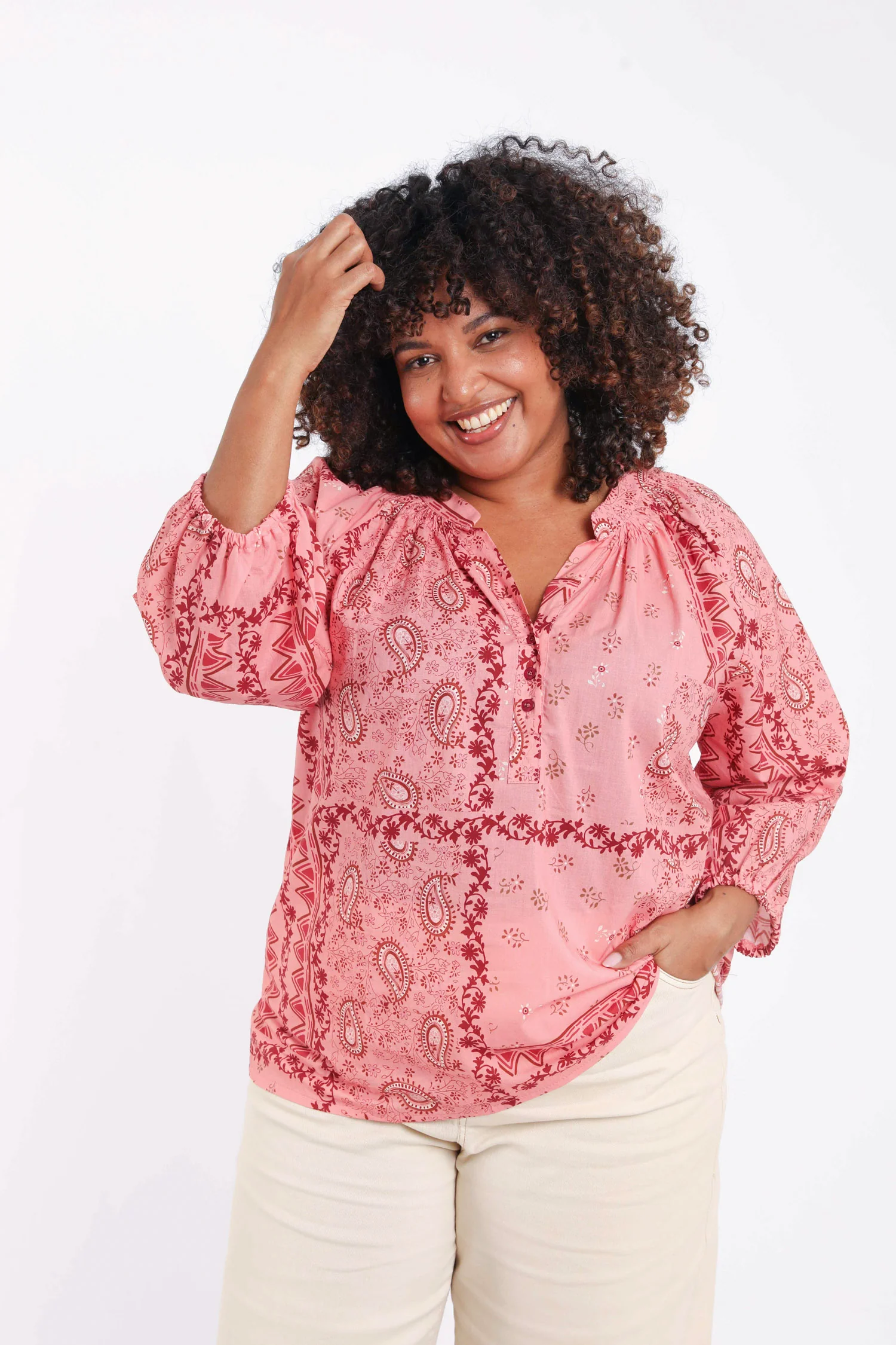 Blouse van katoen met bandana print