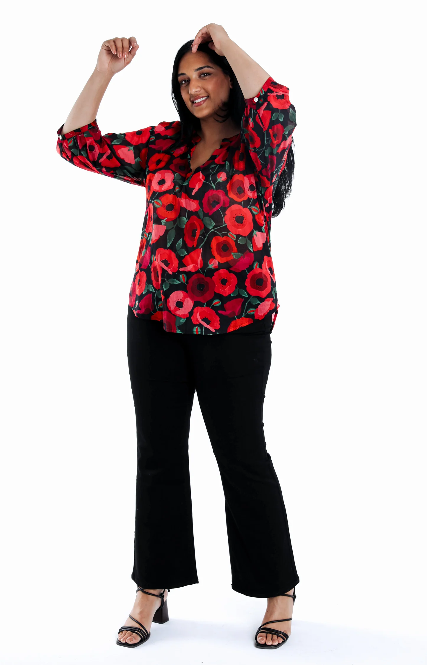 Blouse van katoen met klaproosprint - Image 7