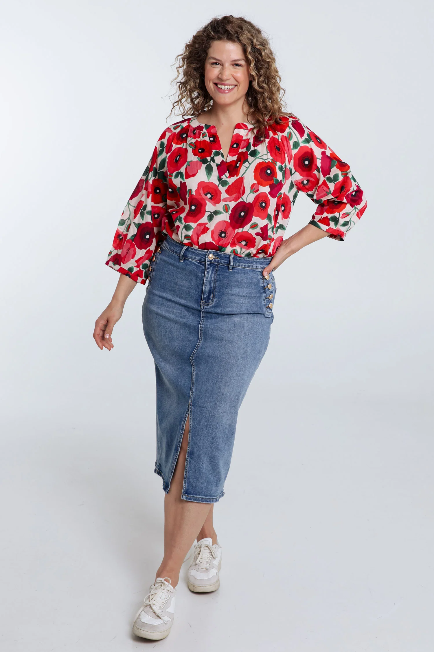 Katoenen blouse met klaproosprint - Image 8