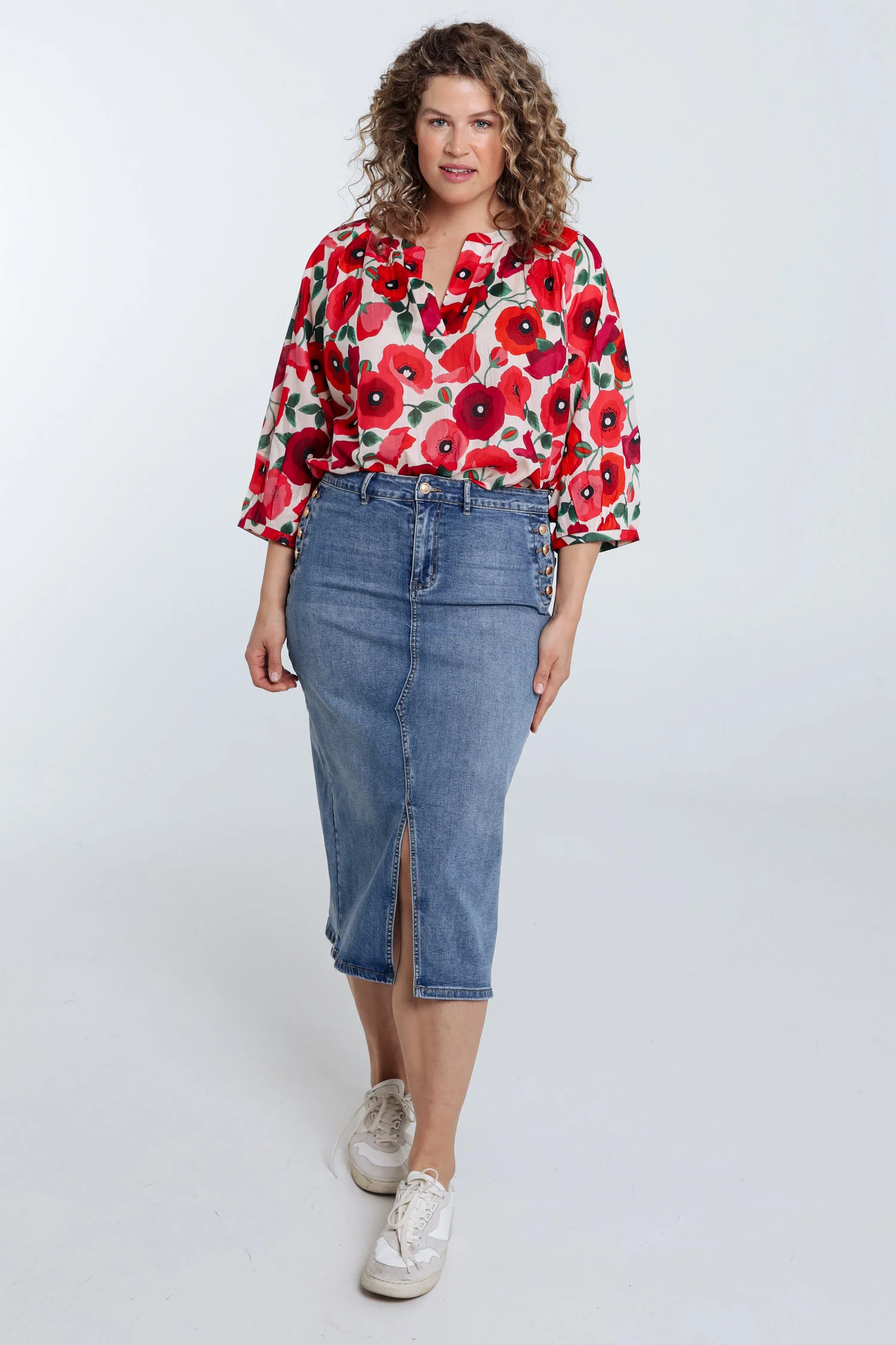 Katoenen blouse met klaproosprint - Image 9