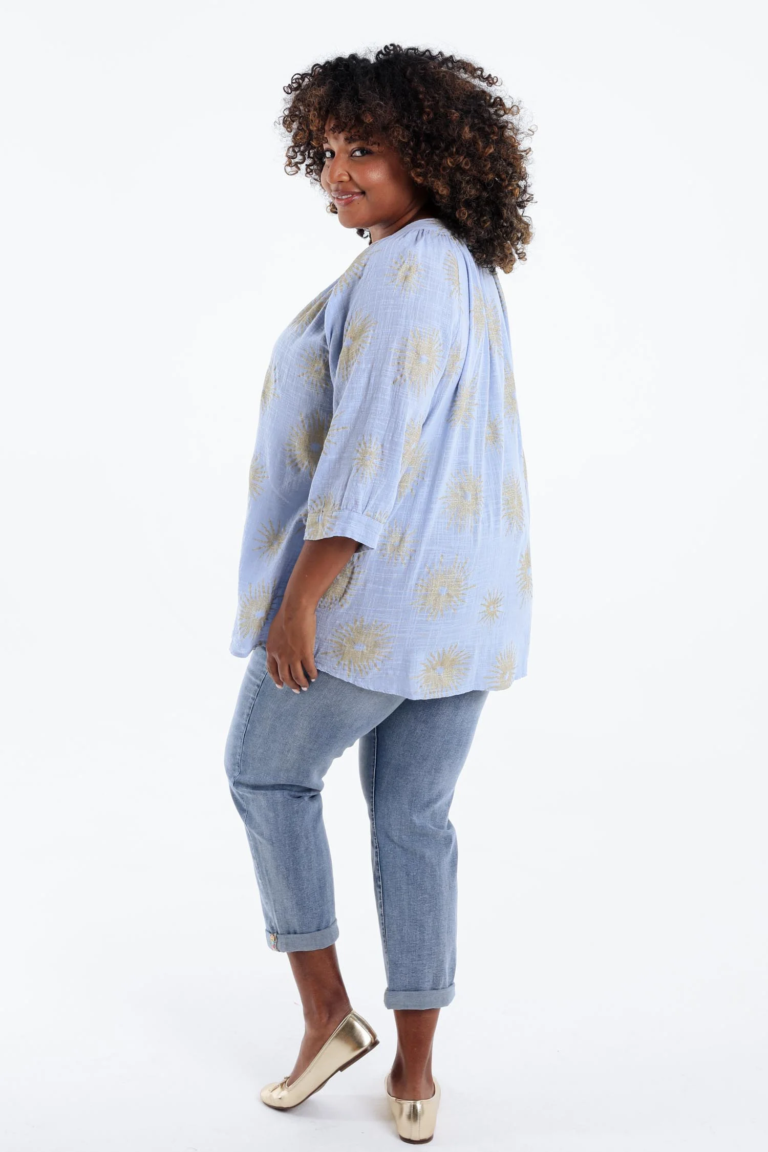 Blouse van katoen met folie zonprint - Image 13