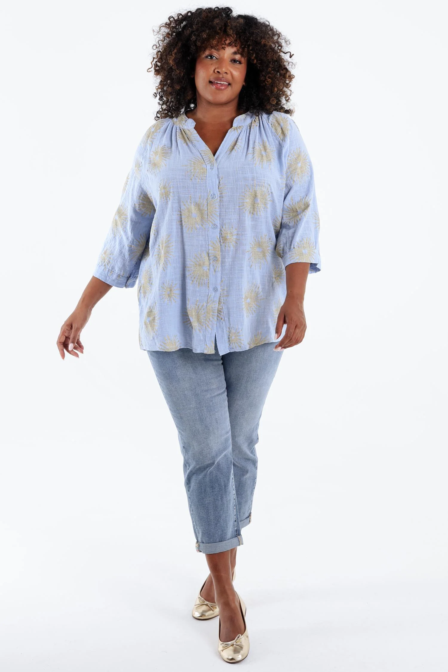 Blouse van katoen met folie zonprint - Image 18