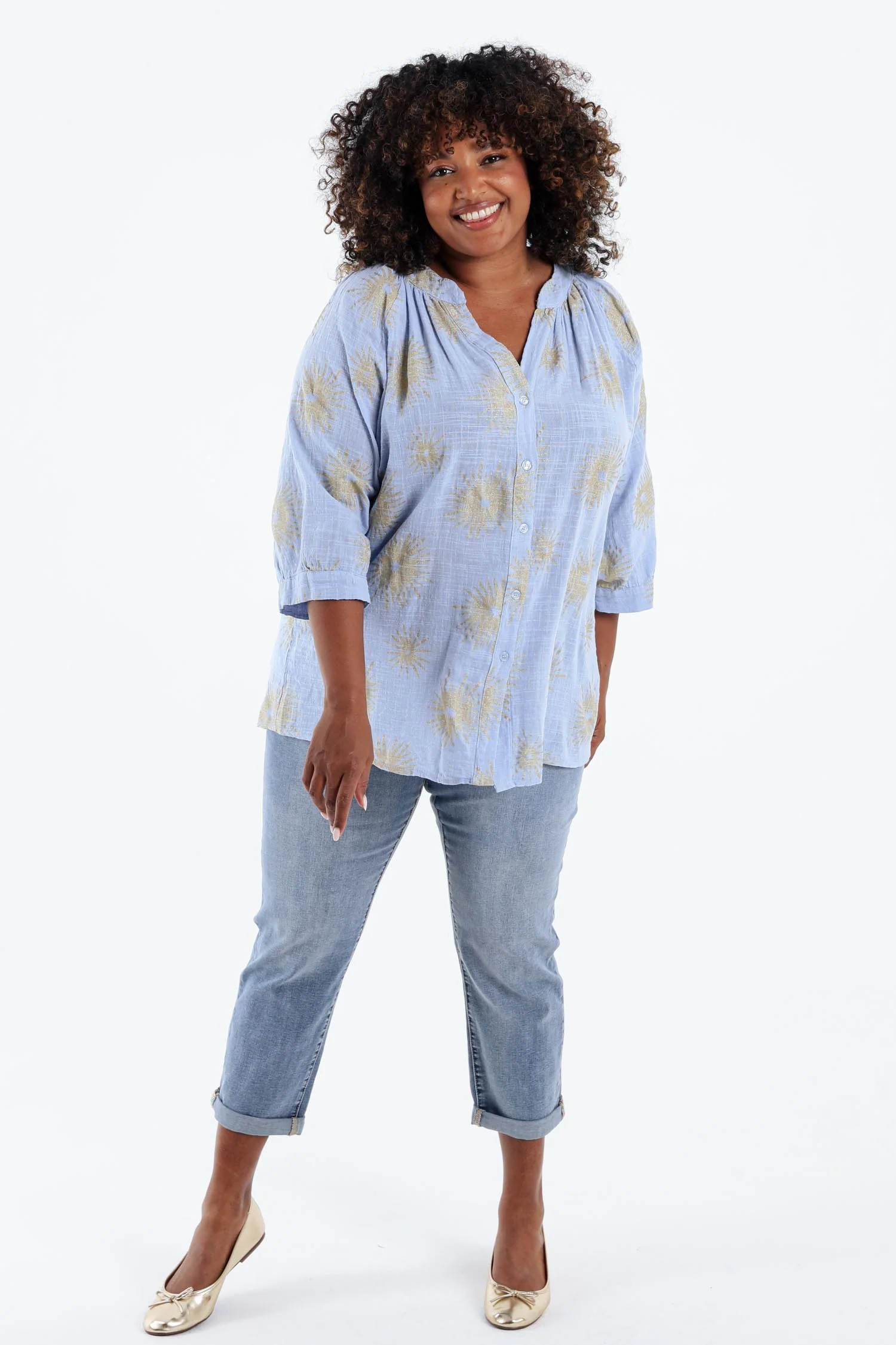 Blouse van katoen met folie zonprint - Image 19
