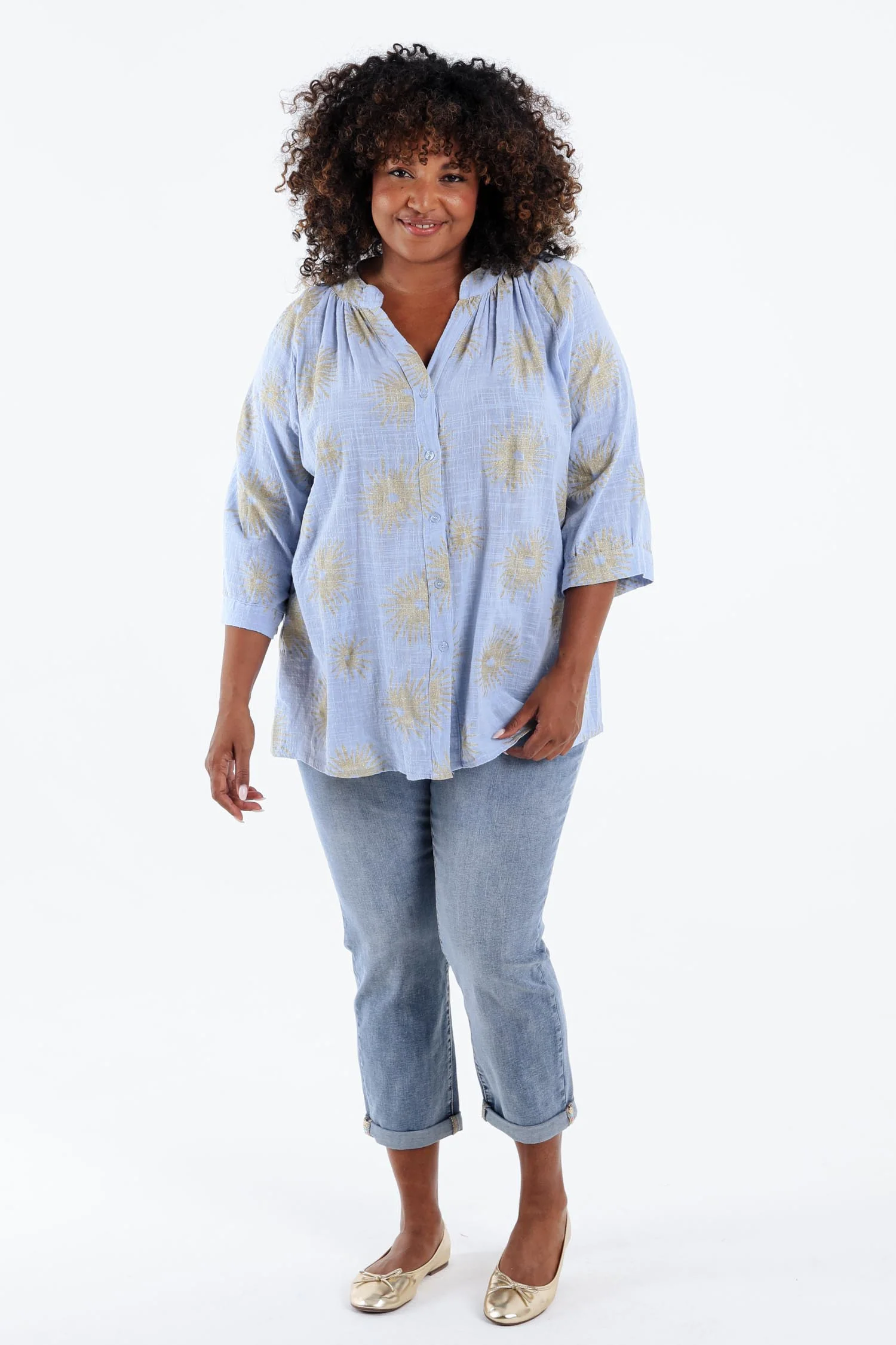 Blouse van katoen met folie zonprint - Image 20