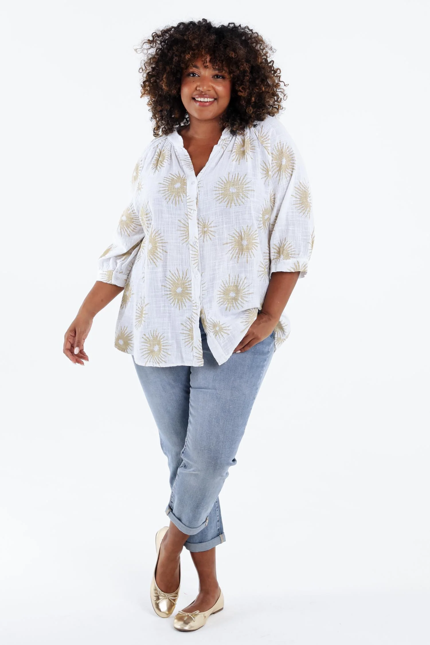 Blouse van katoen met folie zonprint - Image 8