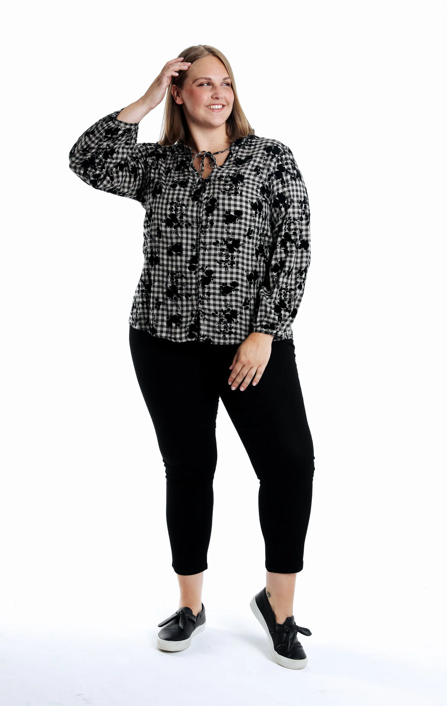 Blouse van katoen met vichyprint en flockbloemen - Image 6