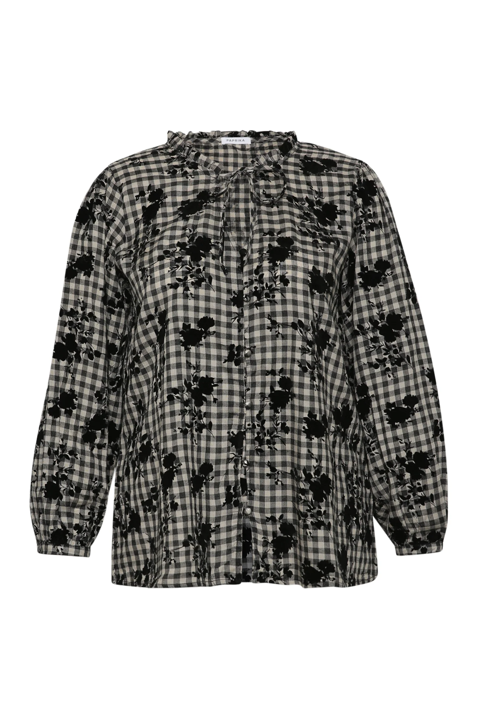 Blouse van katoen met vichyprint en flockbloemen - Image 8