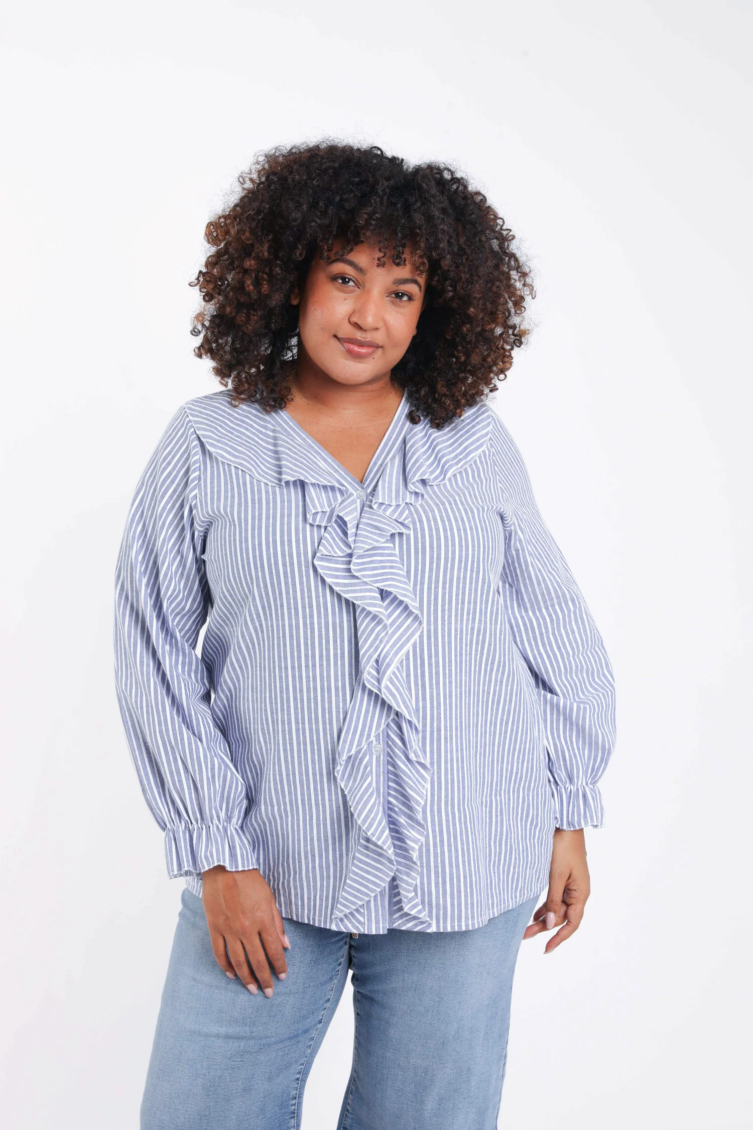 Gestreepte katoenen blouse met ruches