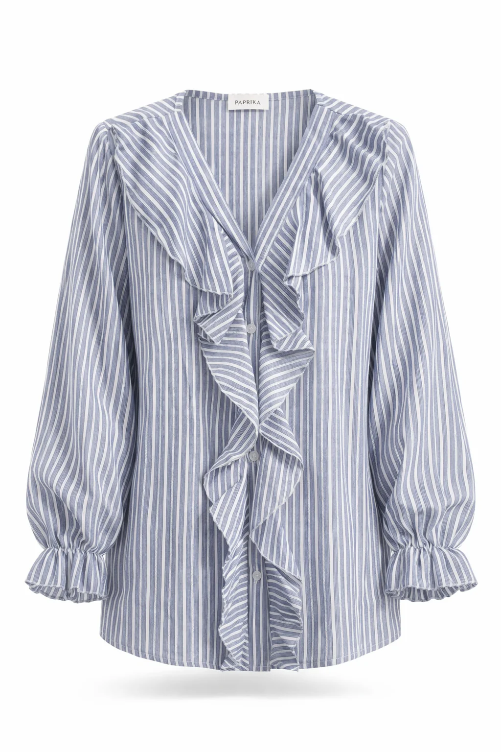 Gestreepte katoenen blouse met ruches - Image 10
