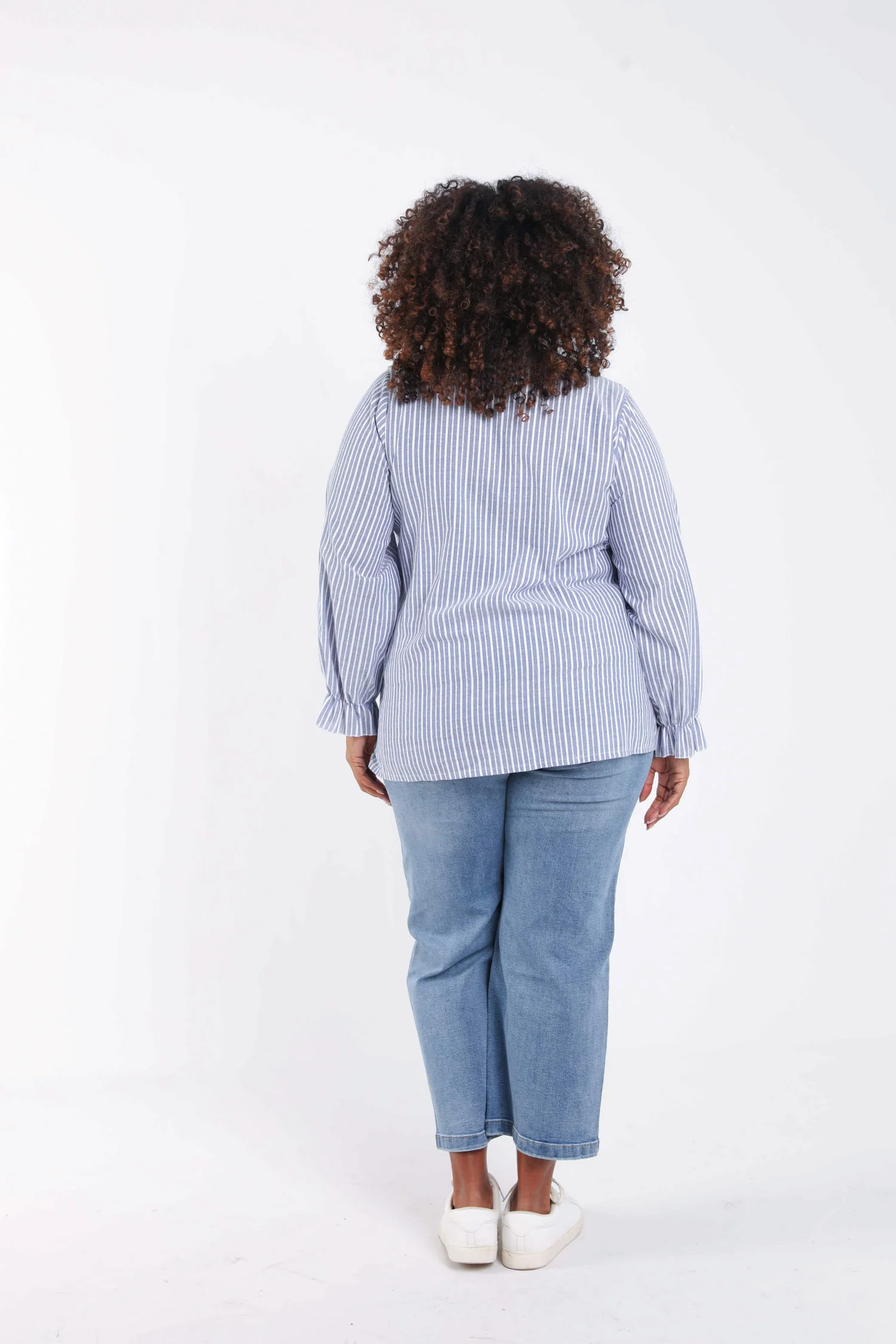 Gestreepte katoenen blouse met ruches - Image 2