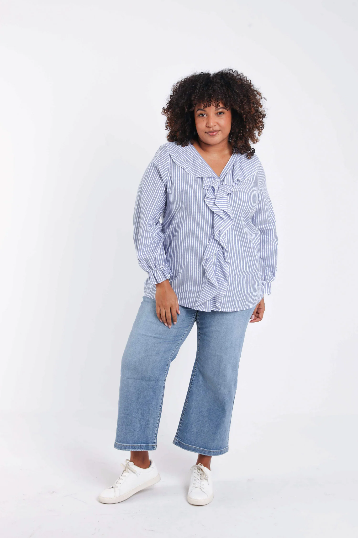 Gestreepte katoenen blouse met ruches - Image 8