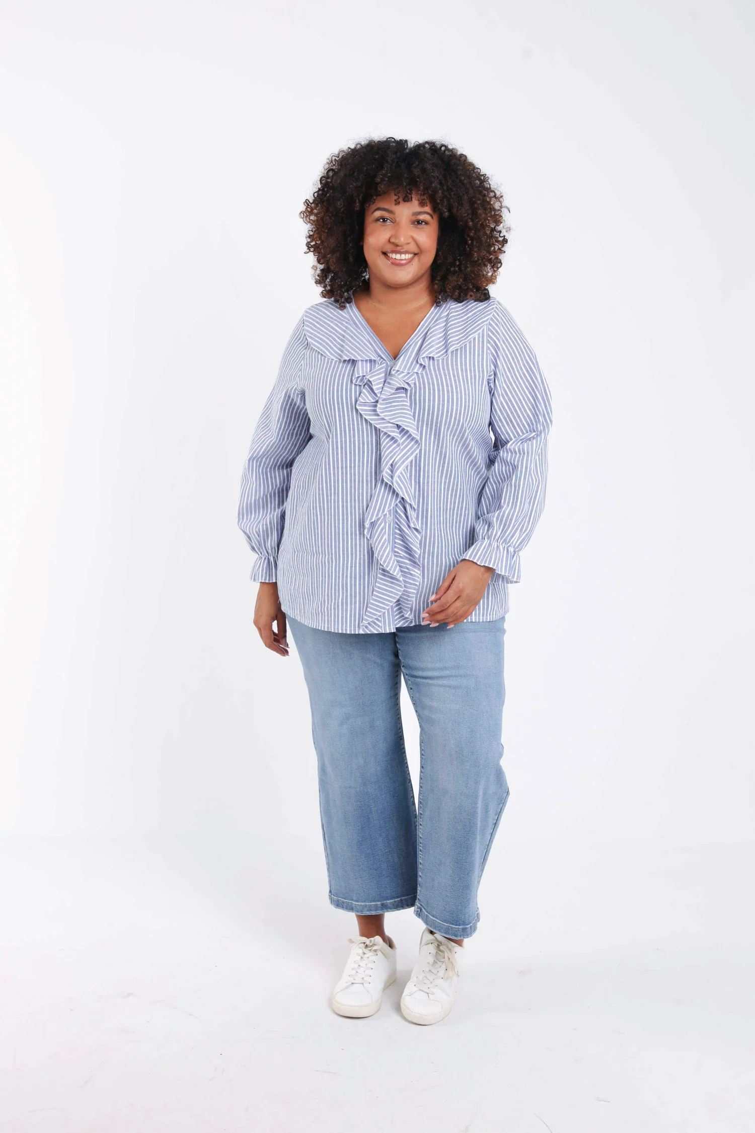 Gestreepte katoenen blouse met ruches - Image 9