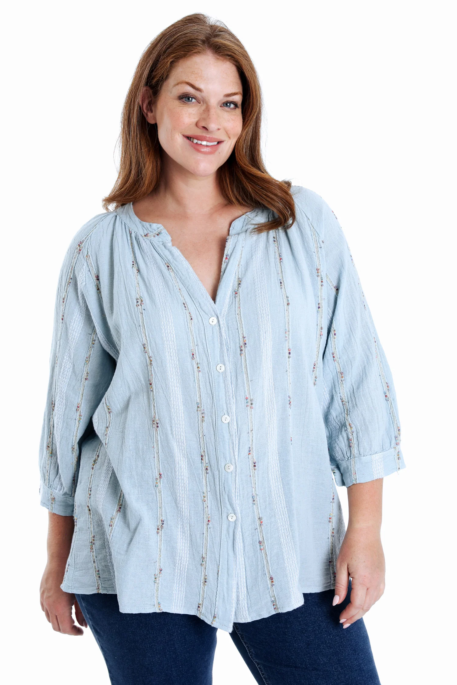 Effen katoenen blouse met multicolore details