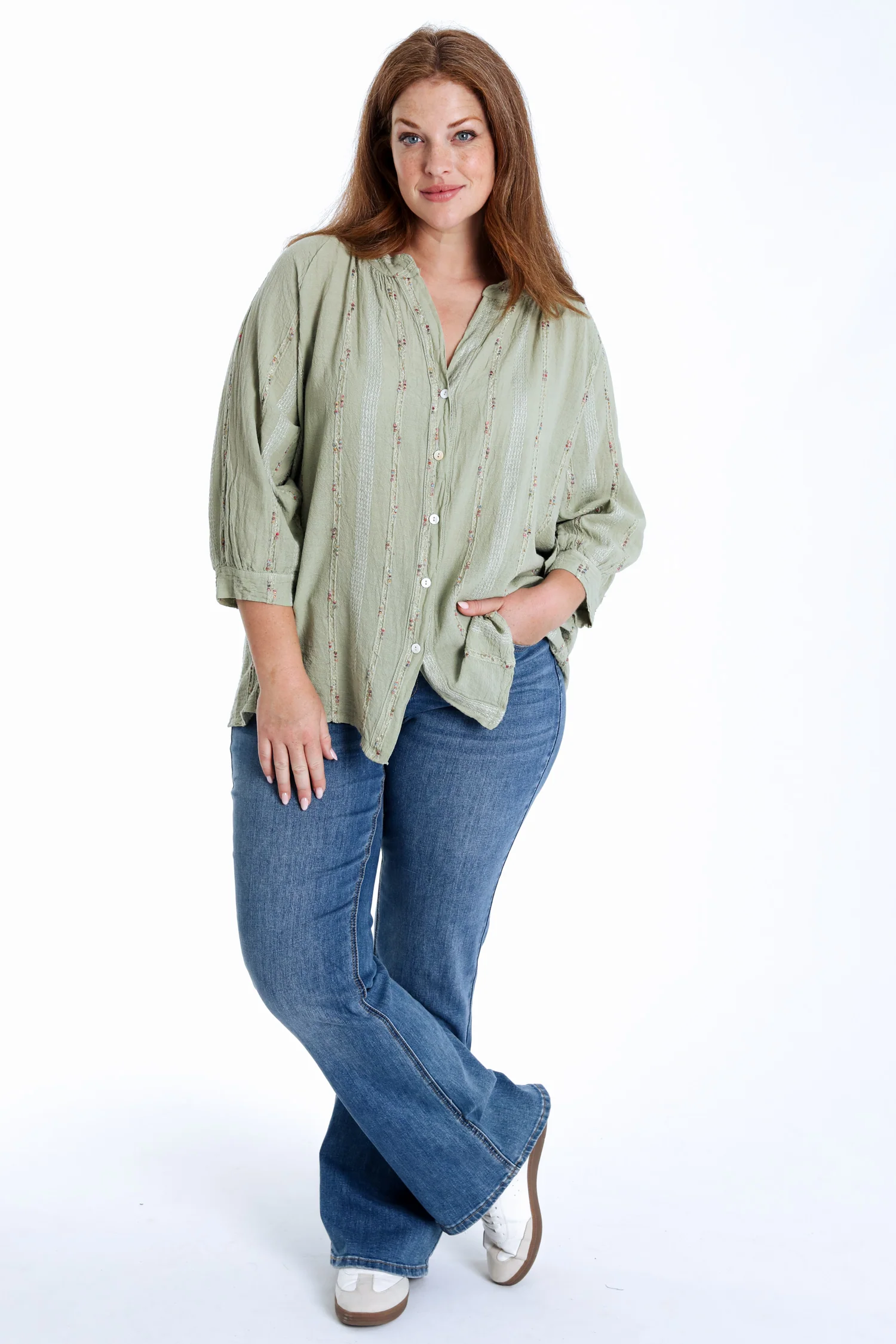 Effen katoenen blouse met multicolore details - Image 20