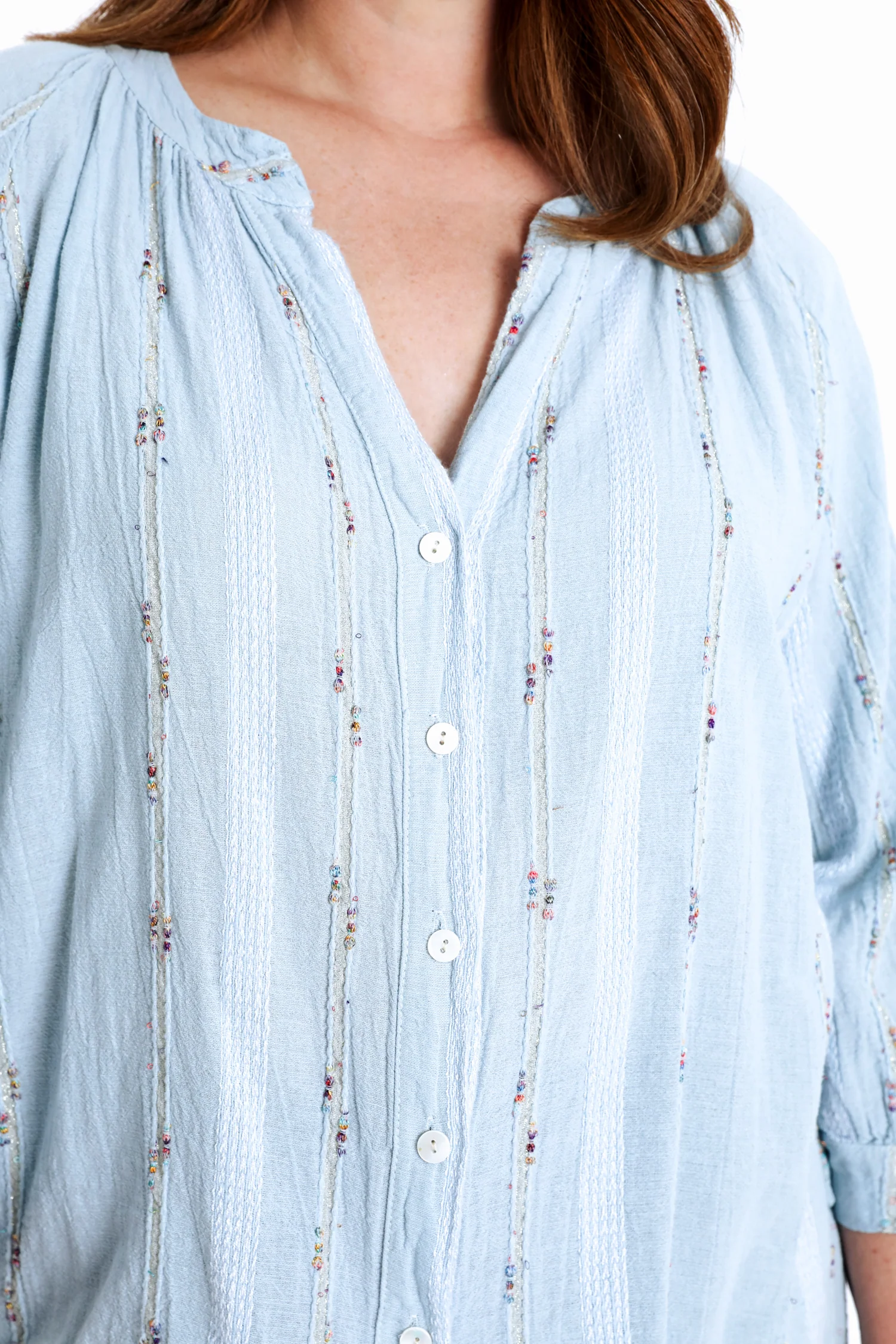 Effen katoenen blouse met multicolore details - Image 4