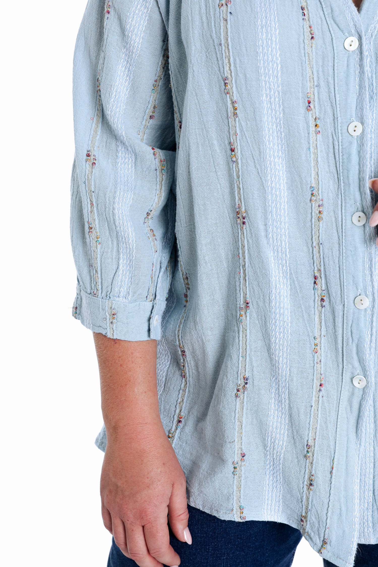Effen katoenen blouse met multicolore details - Image 5