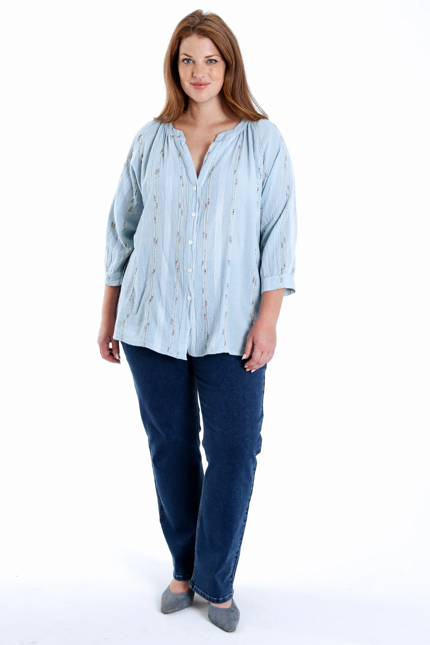 Effen katoenen blouse met multicolore details - Image 7
