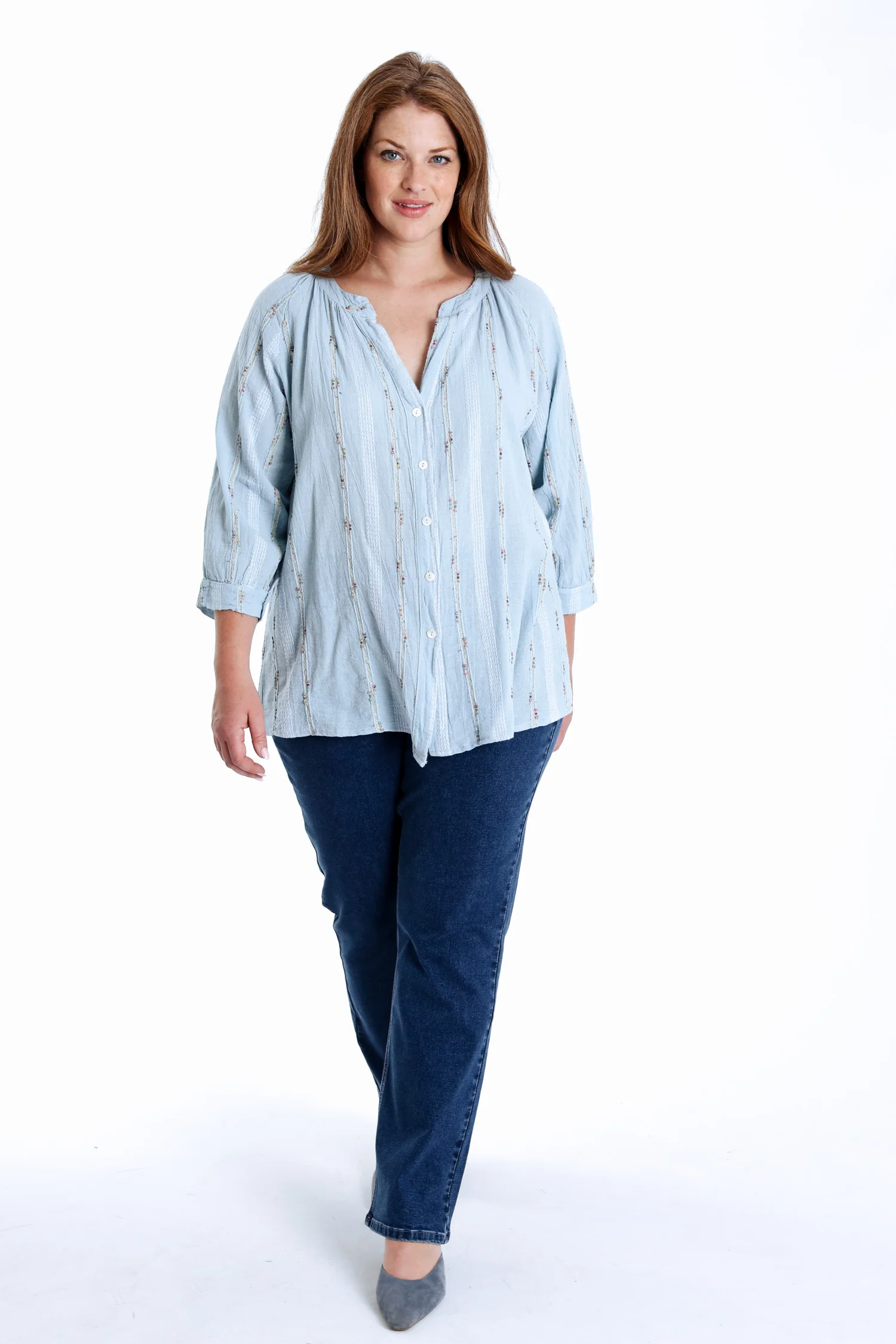 Effen katoenen blouse met multicolore details - Image 8