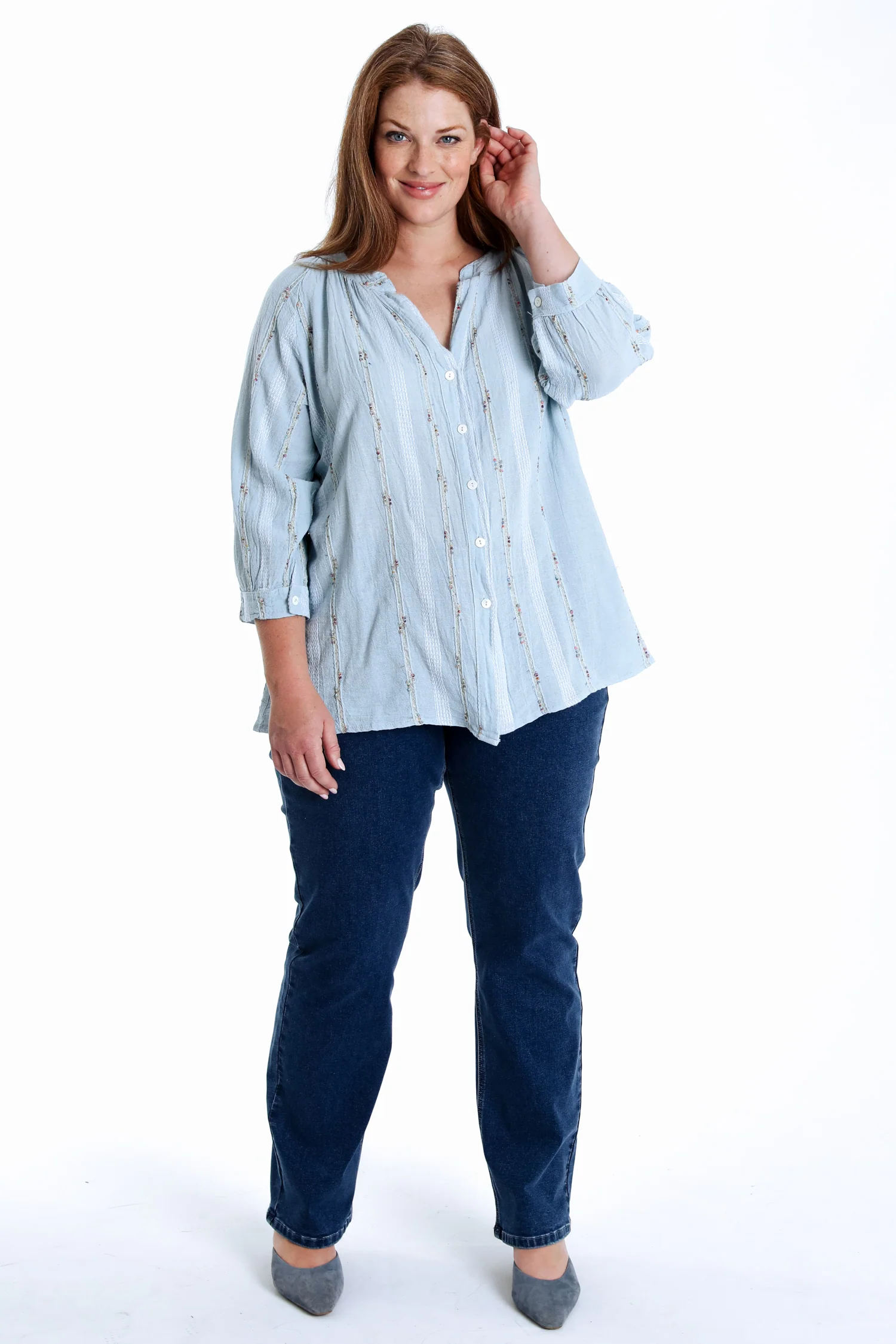 Effen katoenen blouse met multicolore details - Image 9