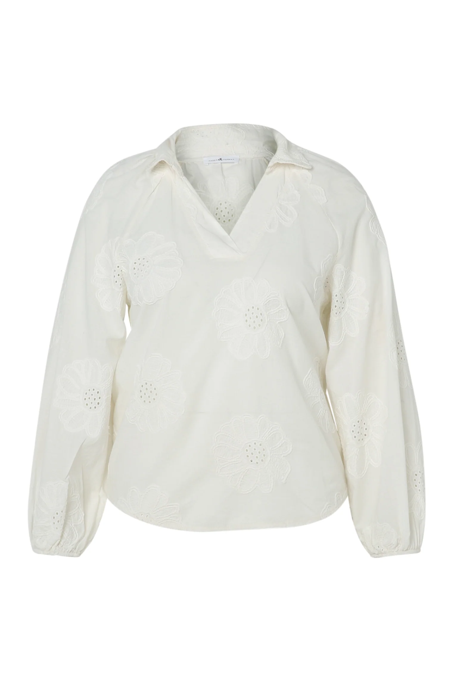 Effen katoenen blouse met geborduurde bloemen - Image 10