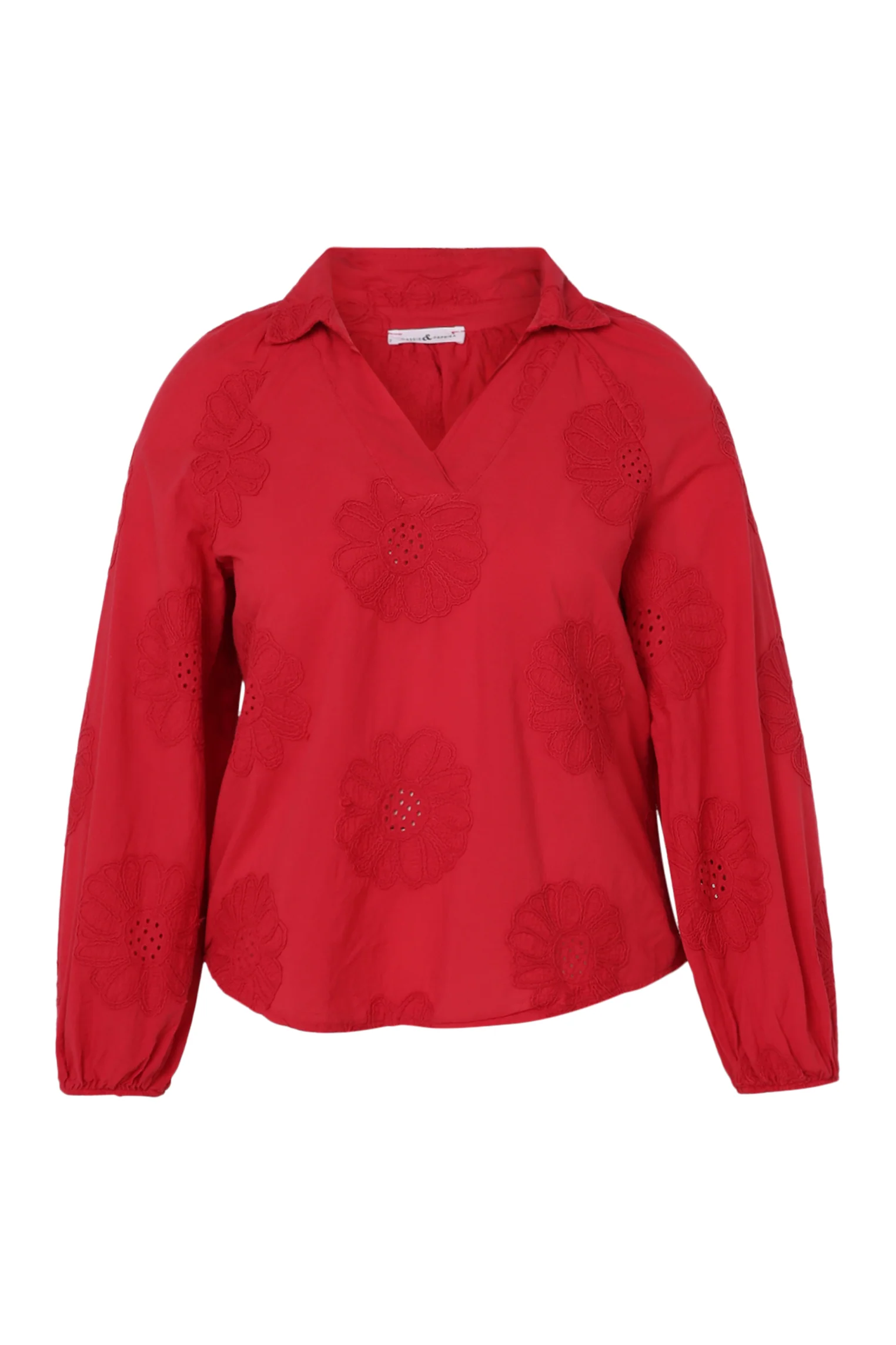 Effen katoenen blouse met geborduurde bloemen - Image 32