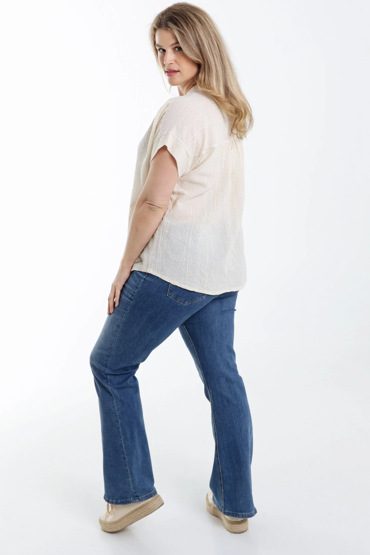 Effen katoenen blouse met gestreepte pailletten - Image 2