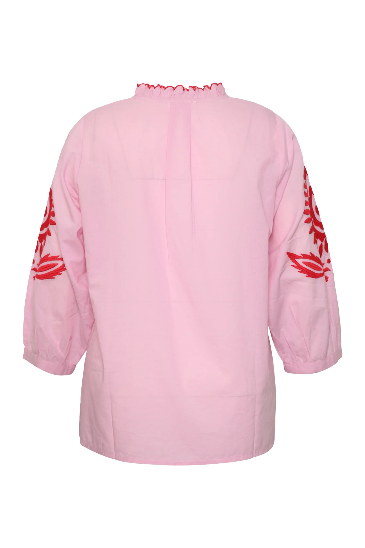 Effen katoenen blouse met ruches en borduursels - Image 2