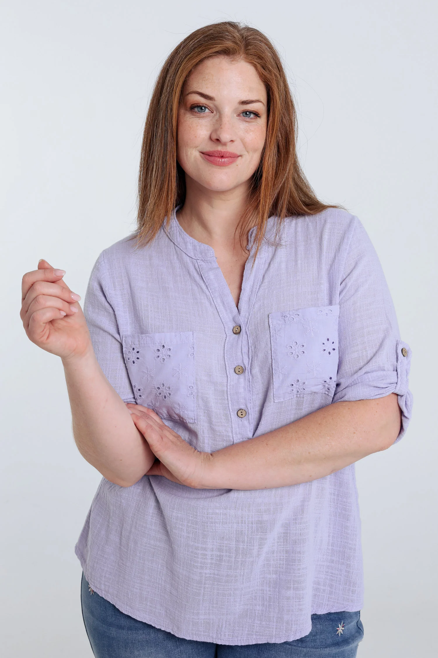 Blouse van effen katoen gaas - Image 12