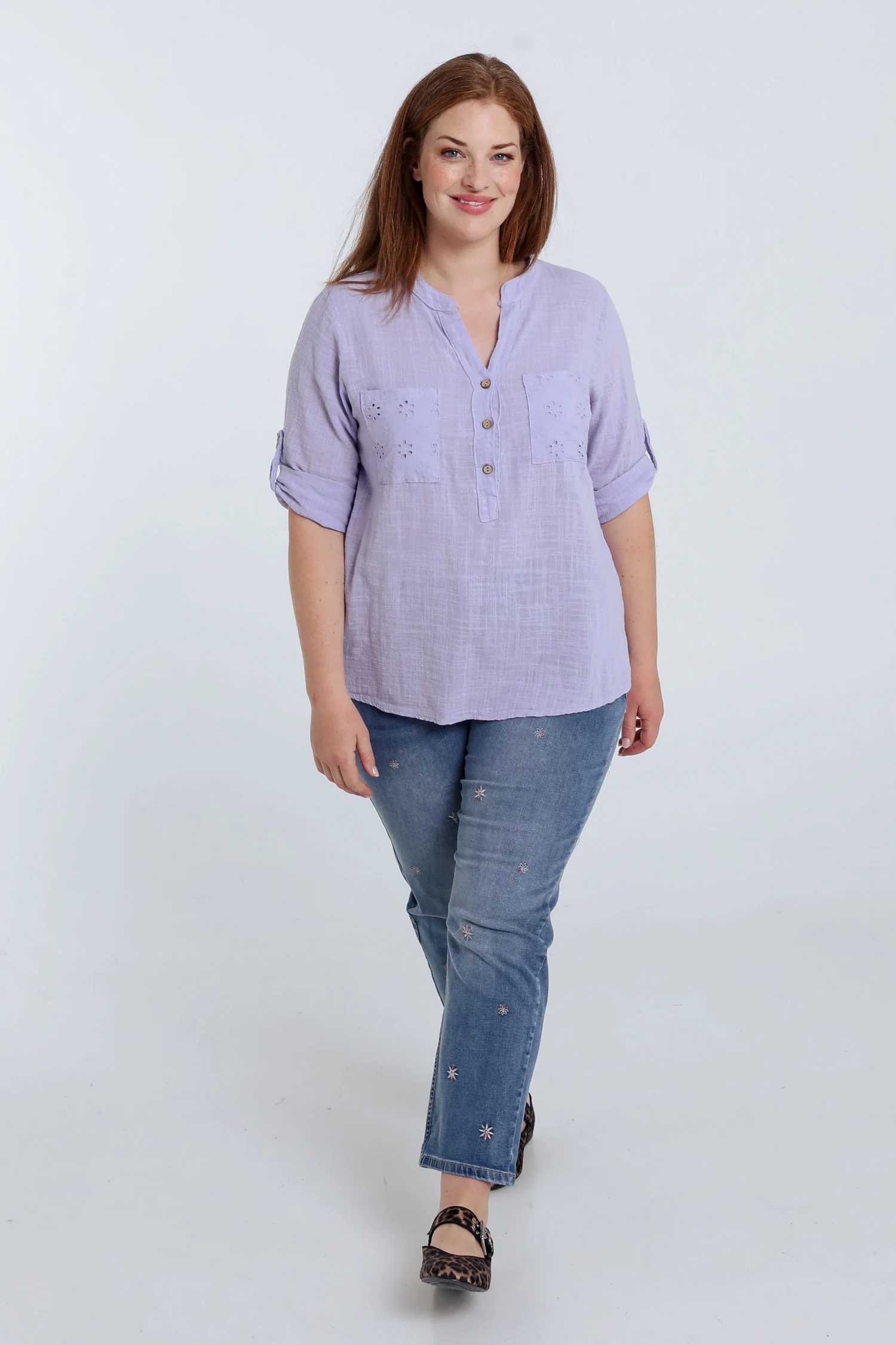 Blouse van effen katoen gaas - Image 18