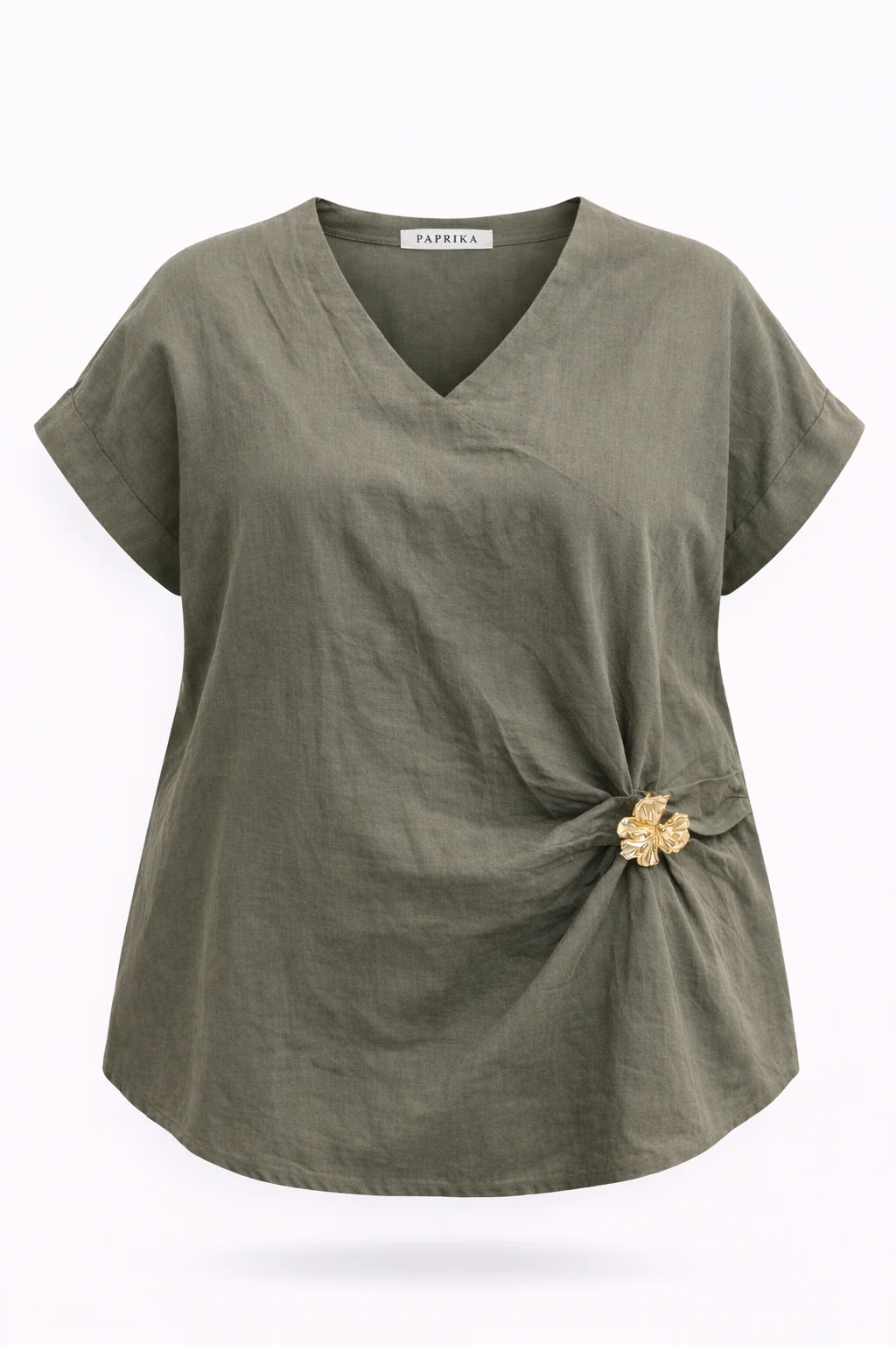 Effen blouse van linnen en viscose met broche