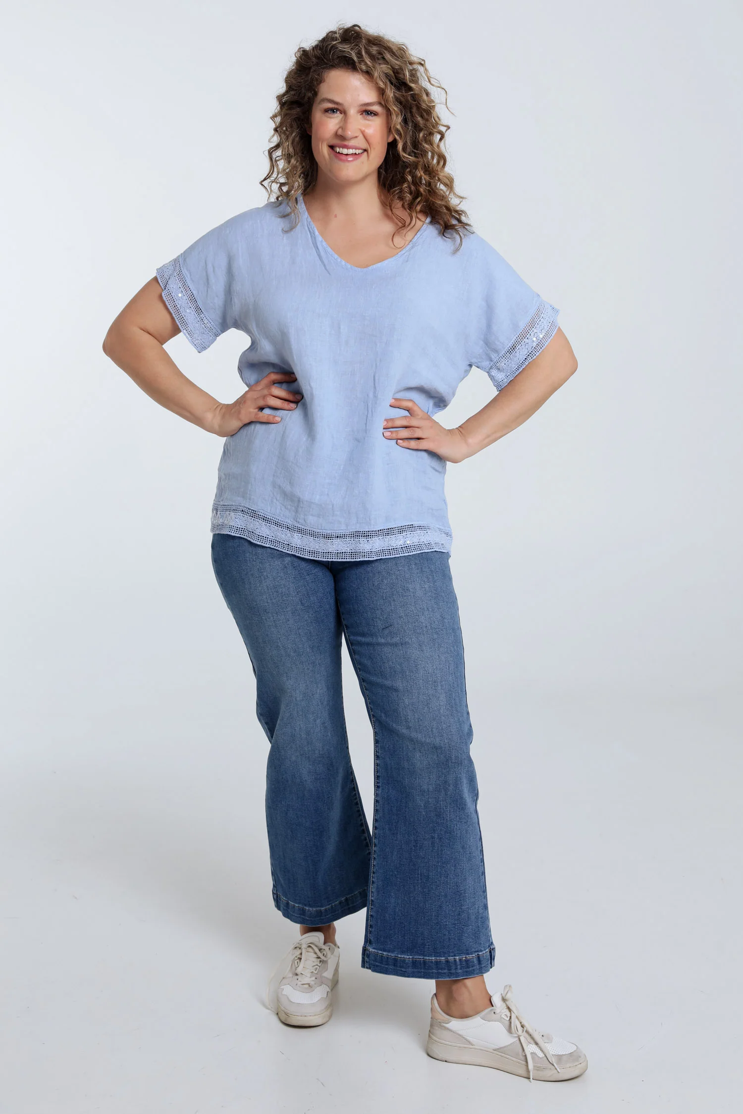 Blouse van effen linnen met sequindetails - Image 19