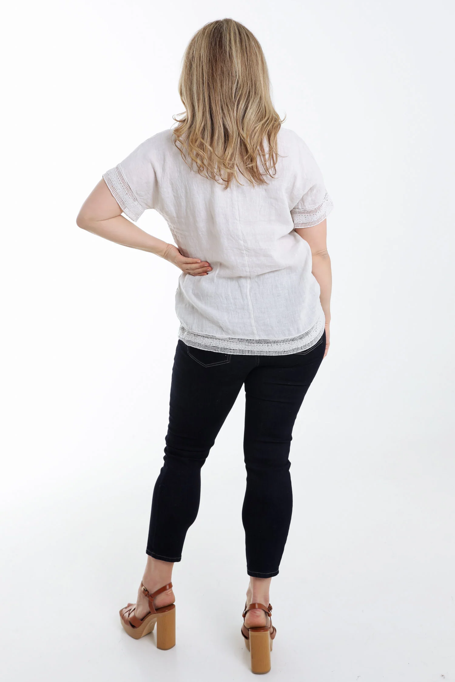 Blouse van effen linnen met sequindetails - Image 2