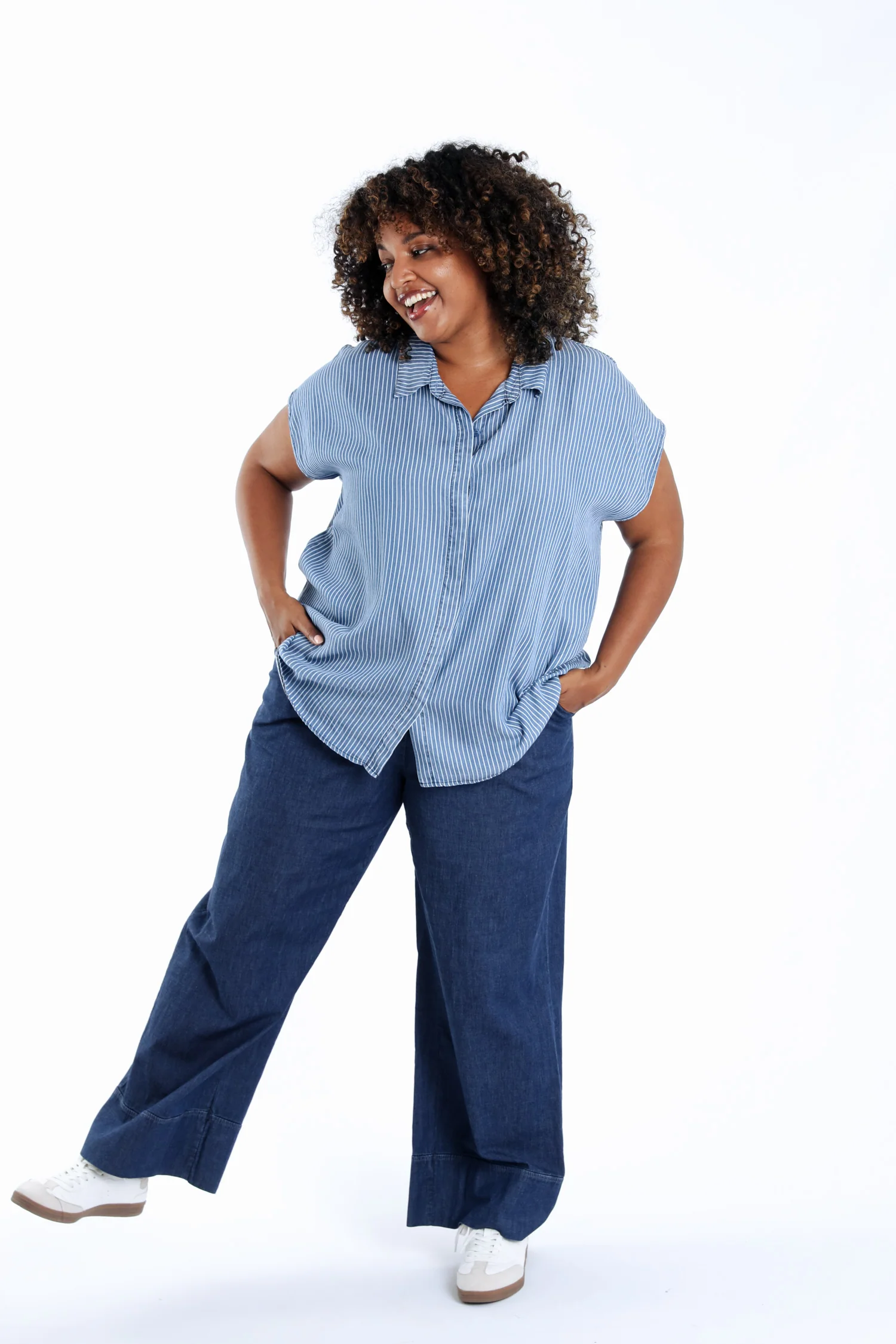 Blouse van tencel in gestreept denim - Image 7