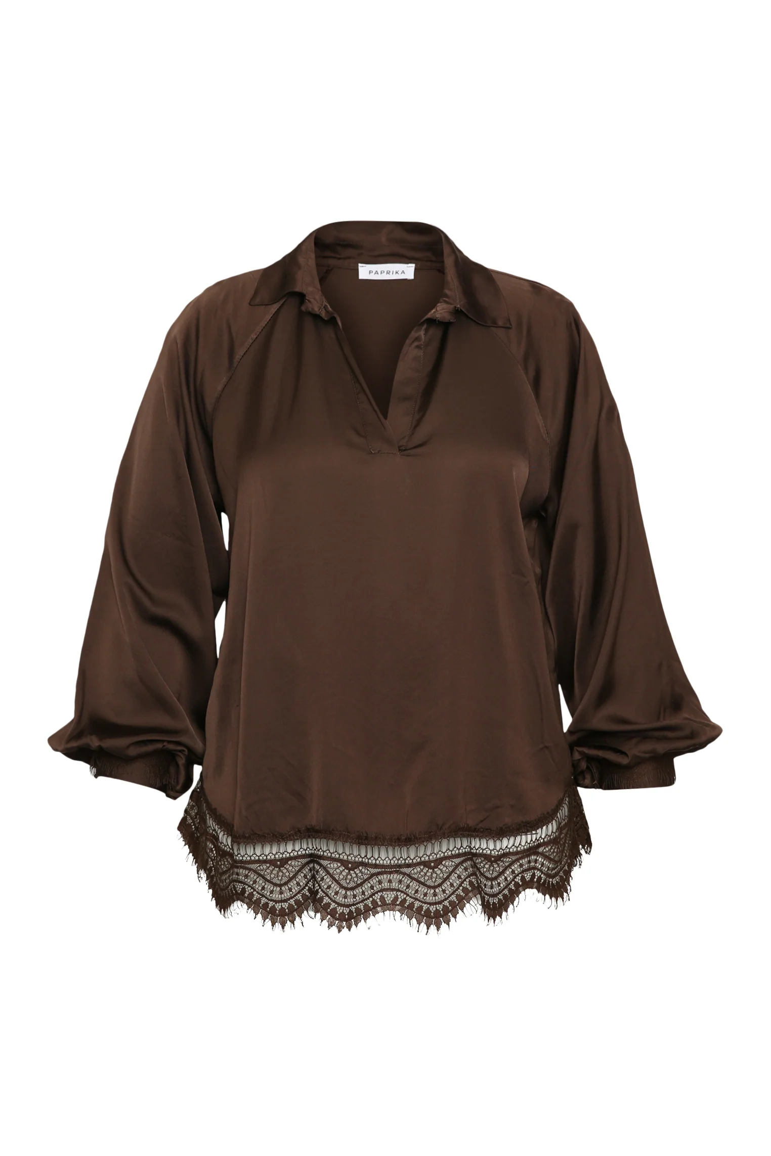 Blouse van viscose met satijneffect, effen met kant - Image 10