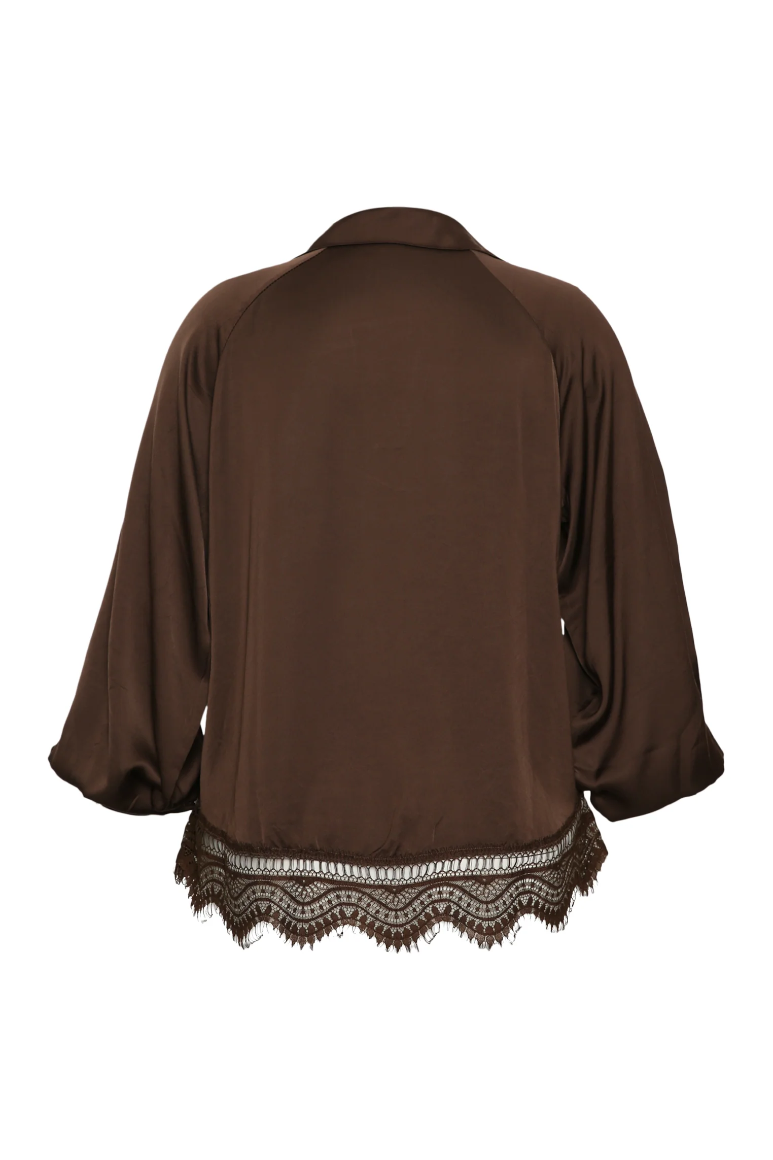 Blouse van viscose met satijneffect, effen met kant - Image 11