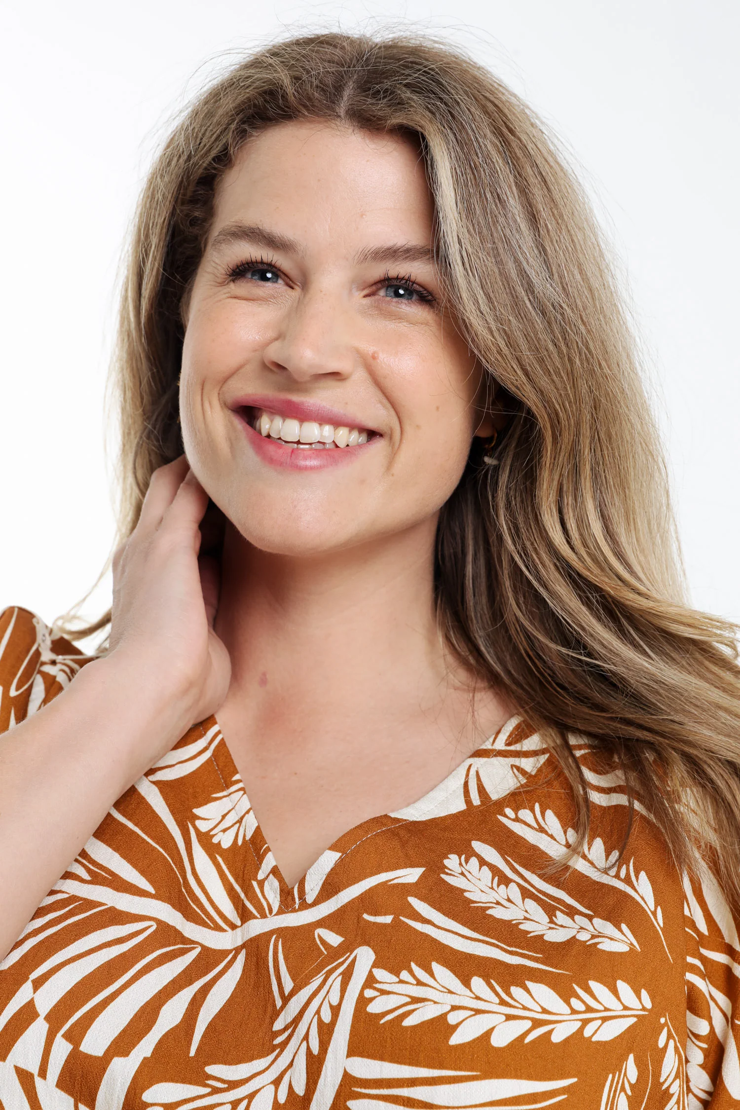 Blouse van bicolor bladprint viscose - Image 3