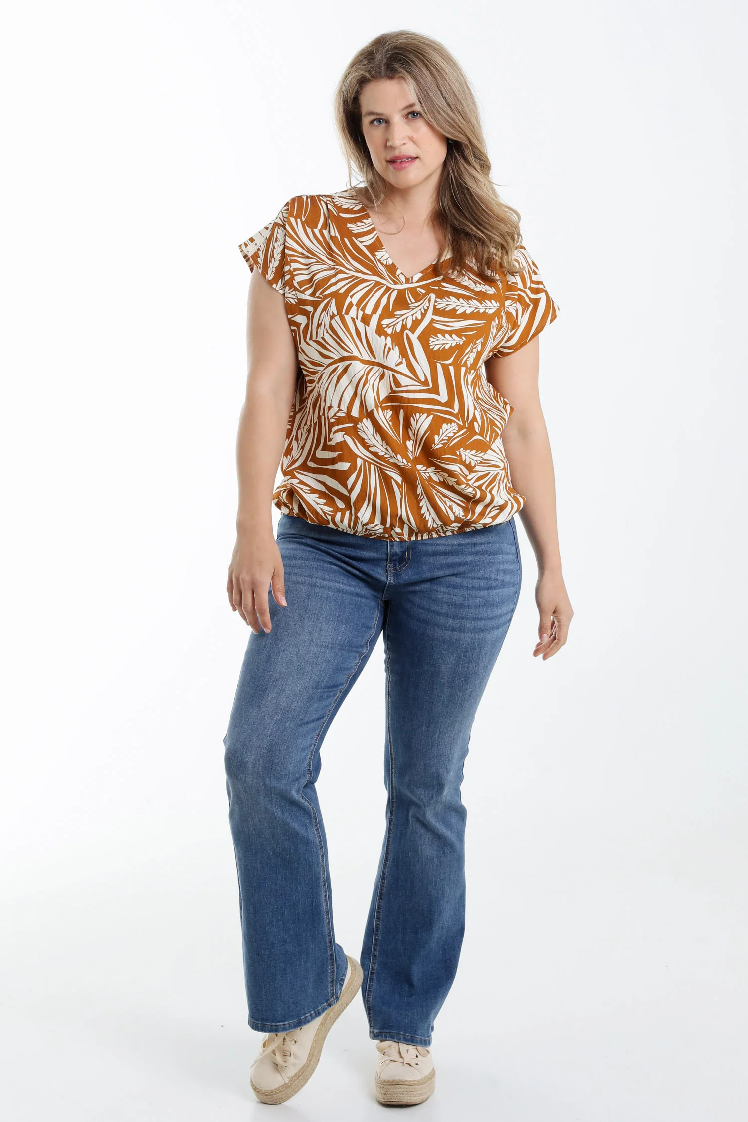 Blouse van bicolor bladprint viscose - Image 7