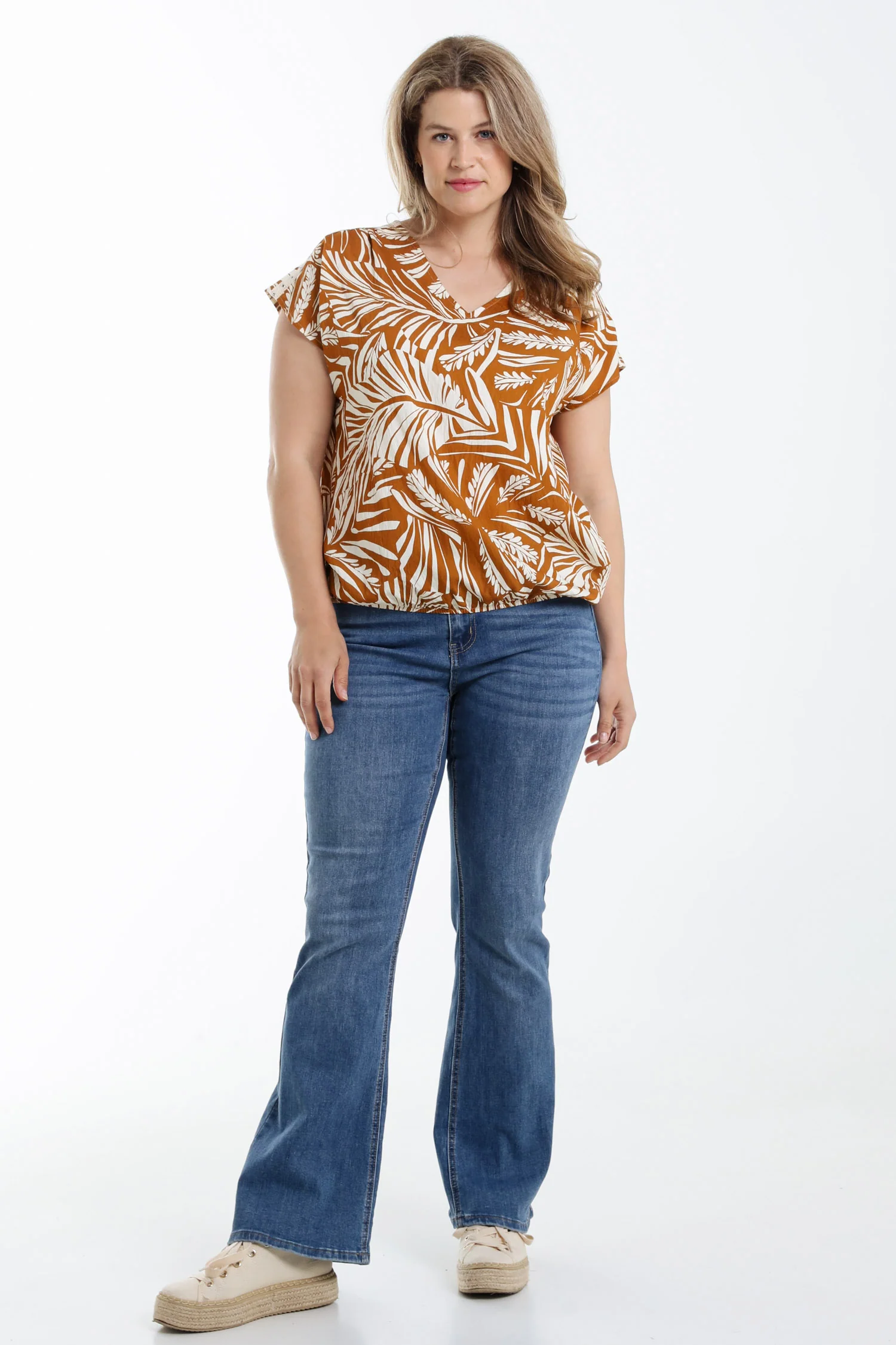 Blouse van bicolor bladprint viscose - Image 8