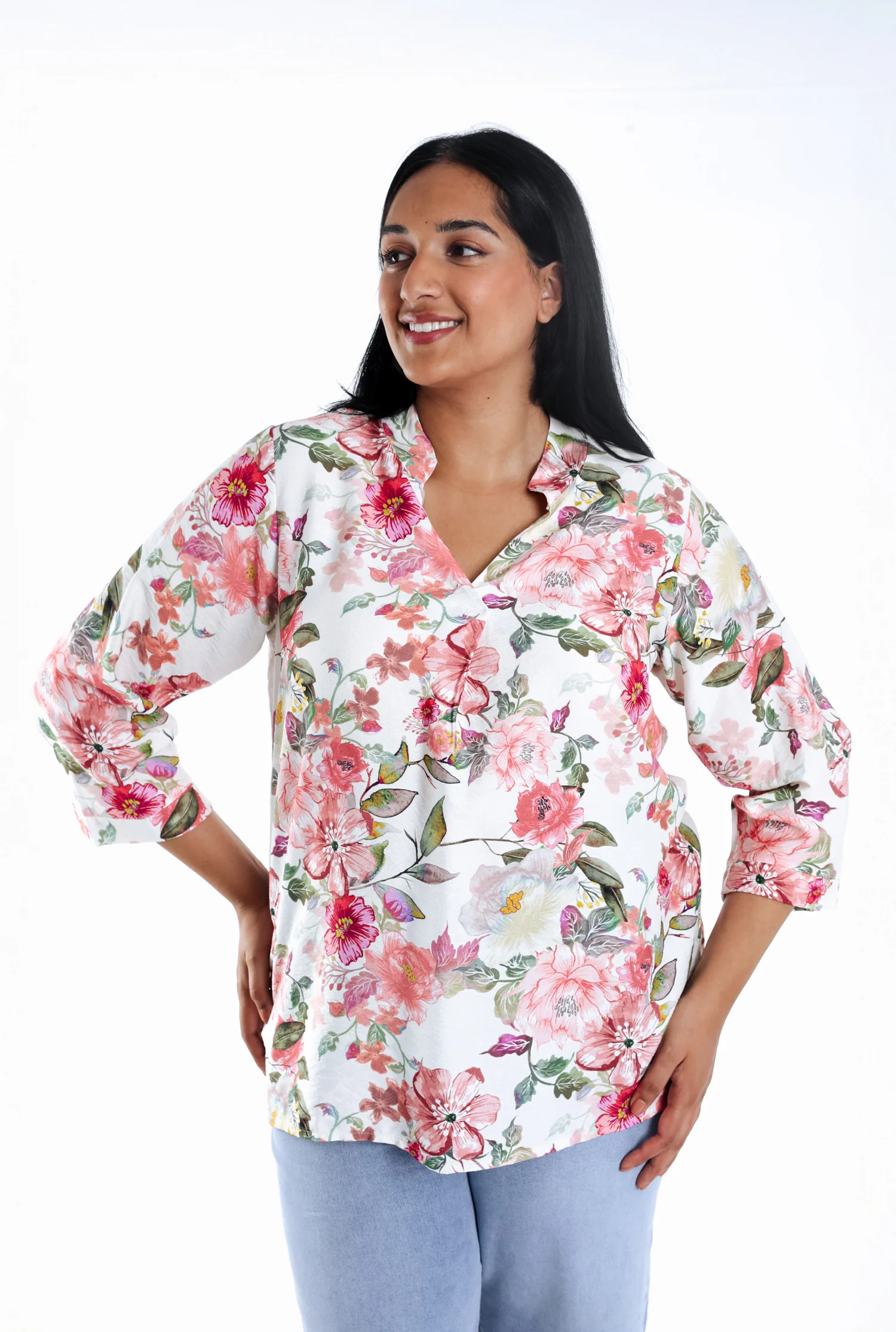 Blouse van bedrukt viscose met bloemenprint