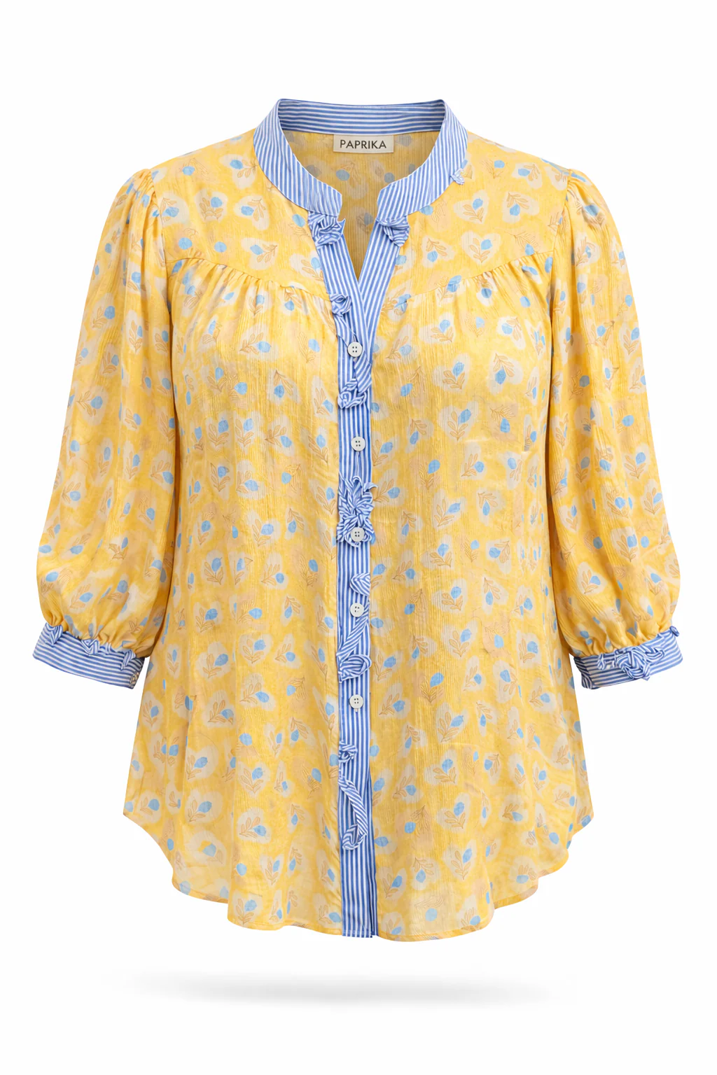 Blouse van viscose met bloemen- en streepdessin