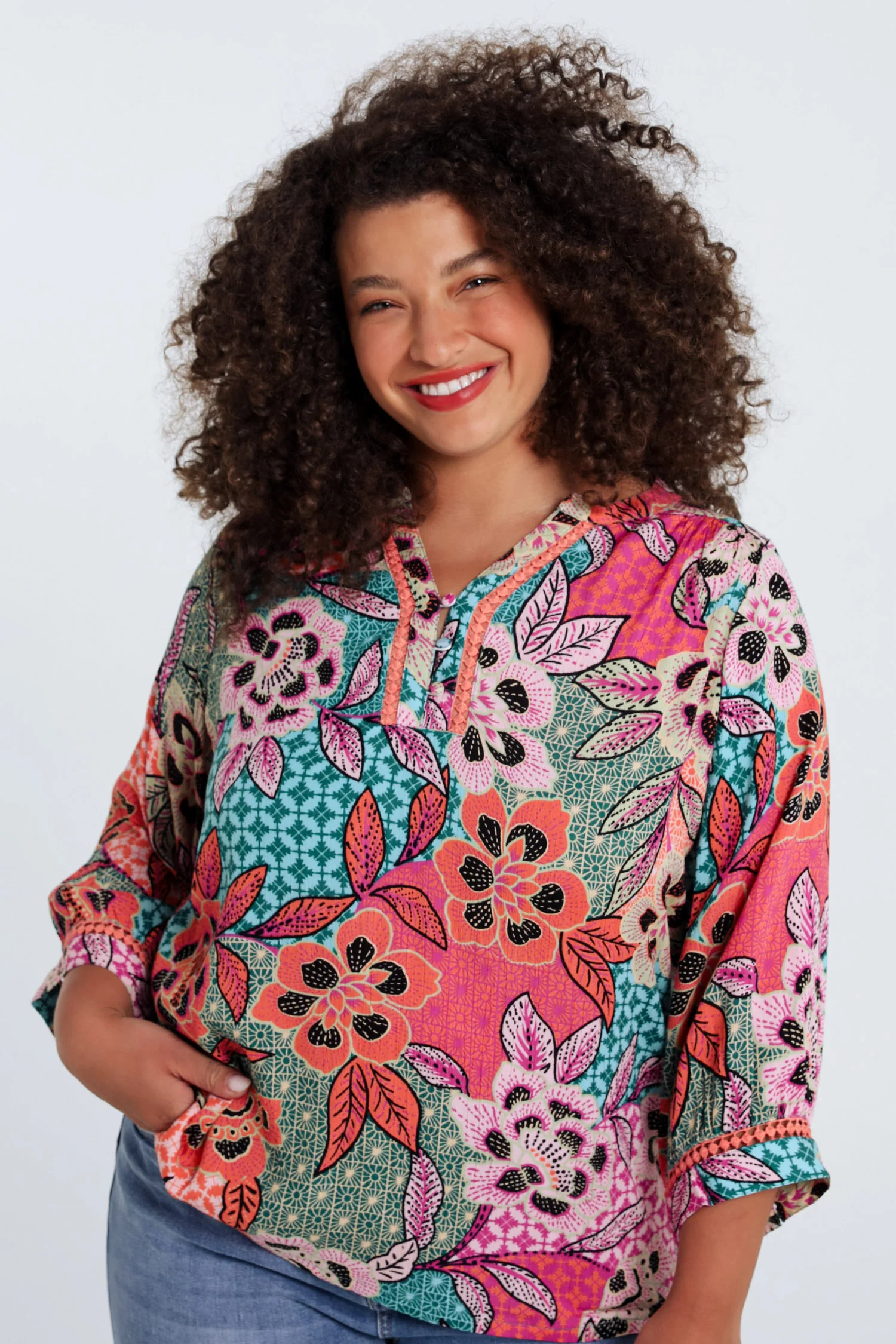 Bloes van viscose met bloemenprint